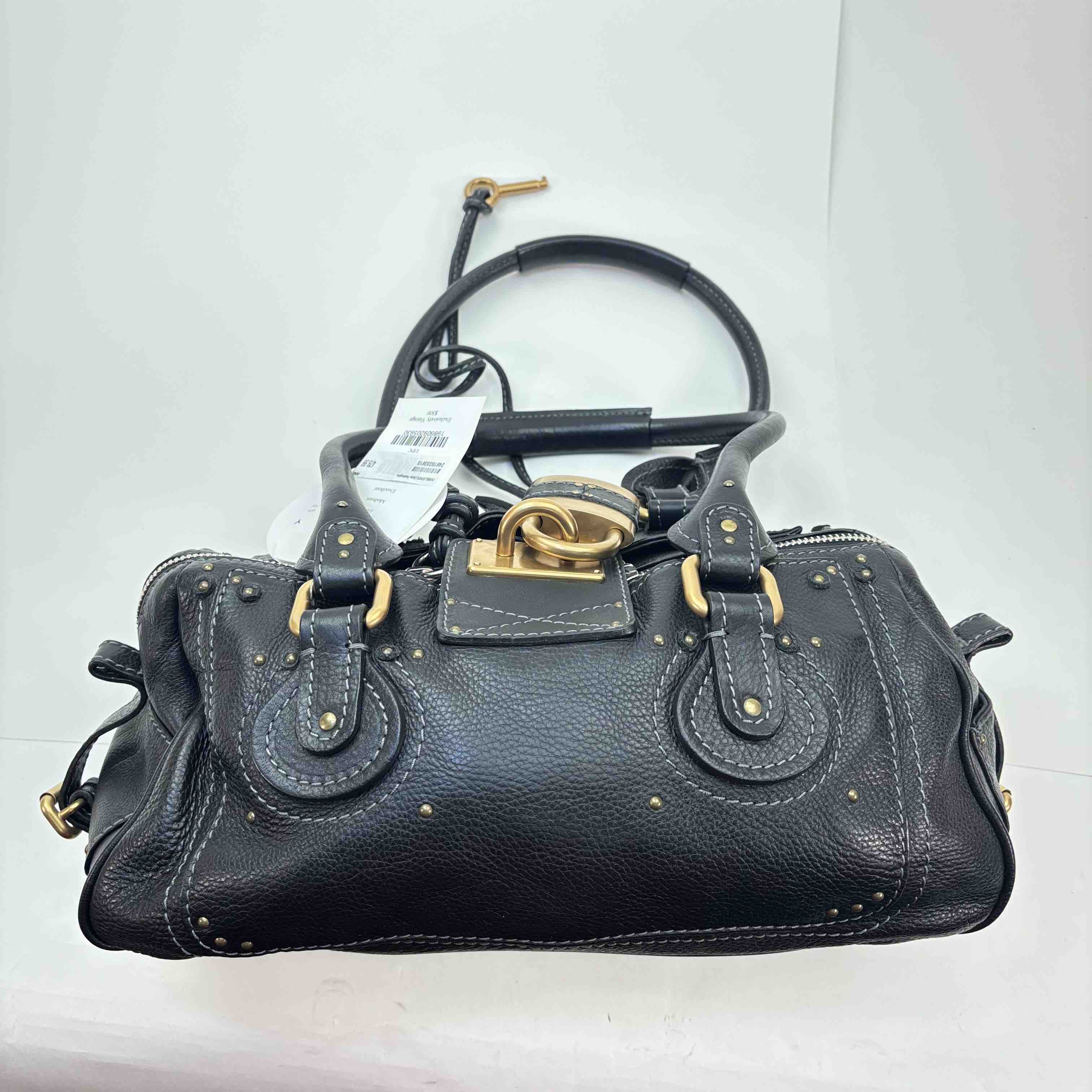 Chloe Black Paddington One Shoulder Handbag Leather Lock Key