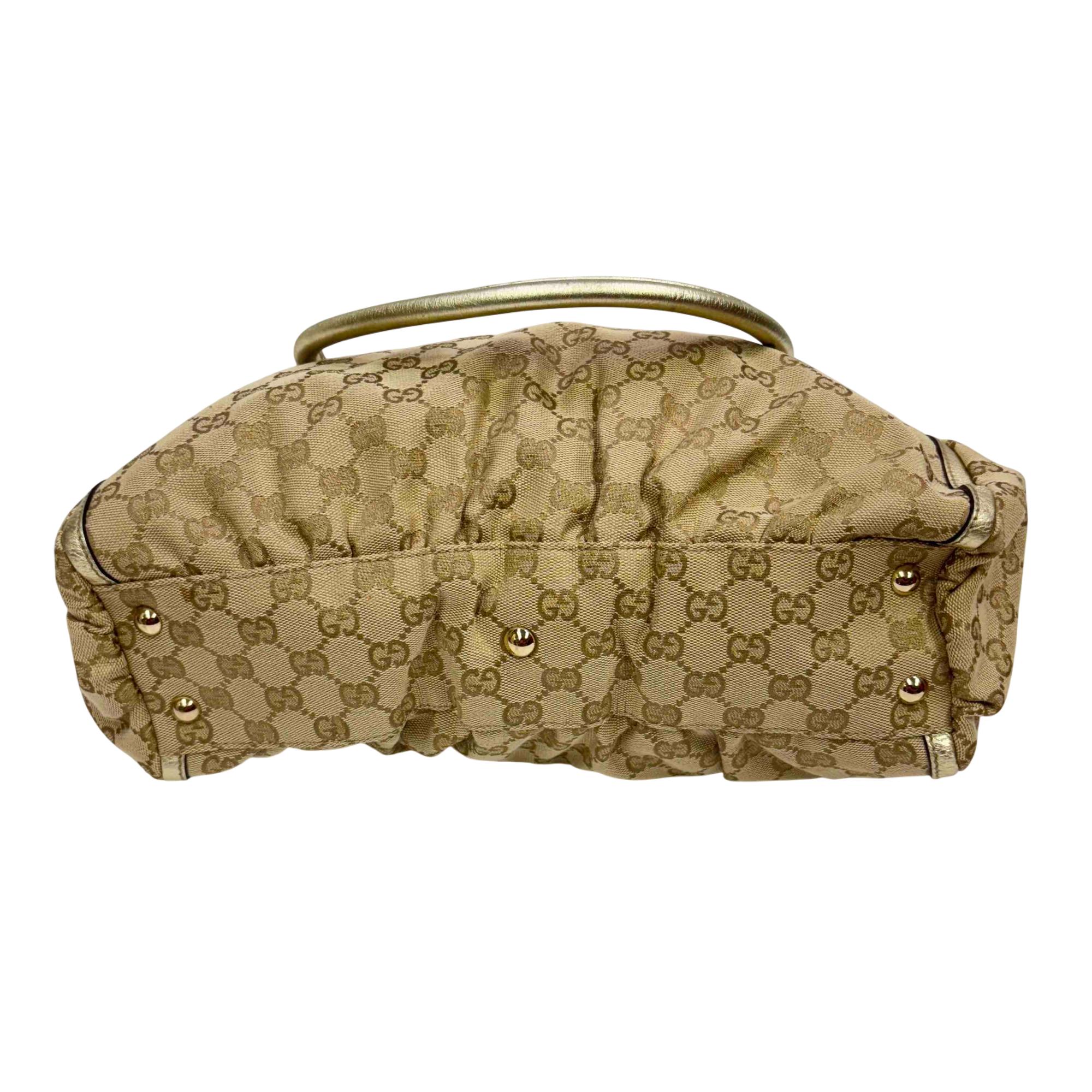 Gucci Monogram Beige Canvas and Gold Leather D-Gold Tote Bag