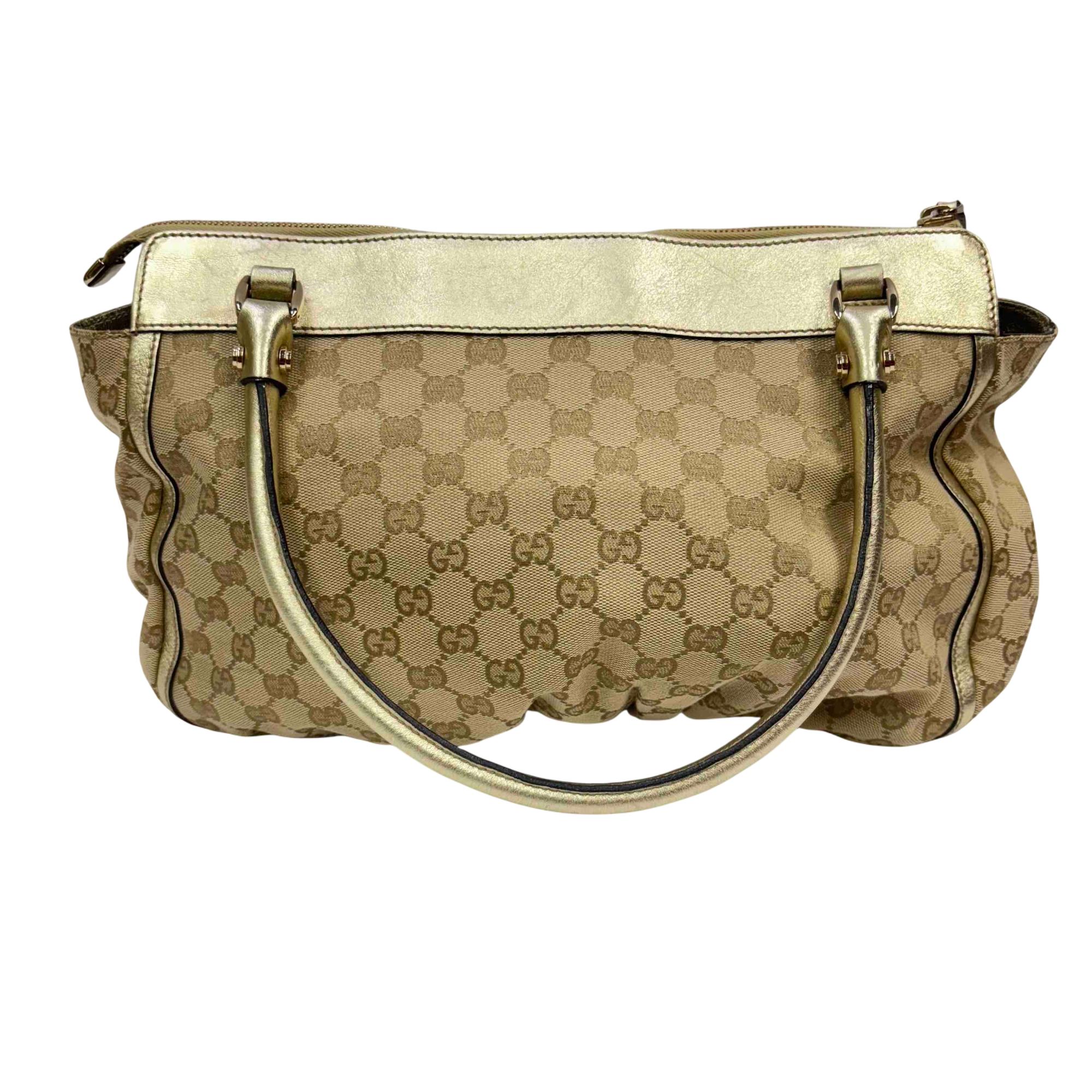 Gucci Monogram Beige Canvas and Gold Leather D-Gold Tote Bag
