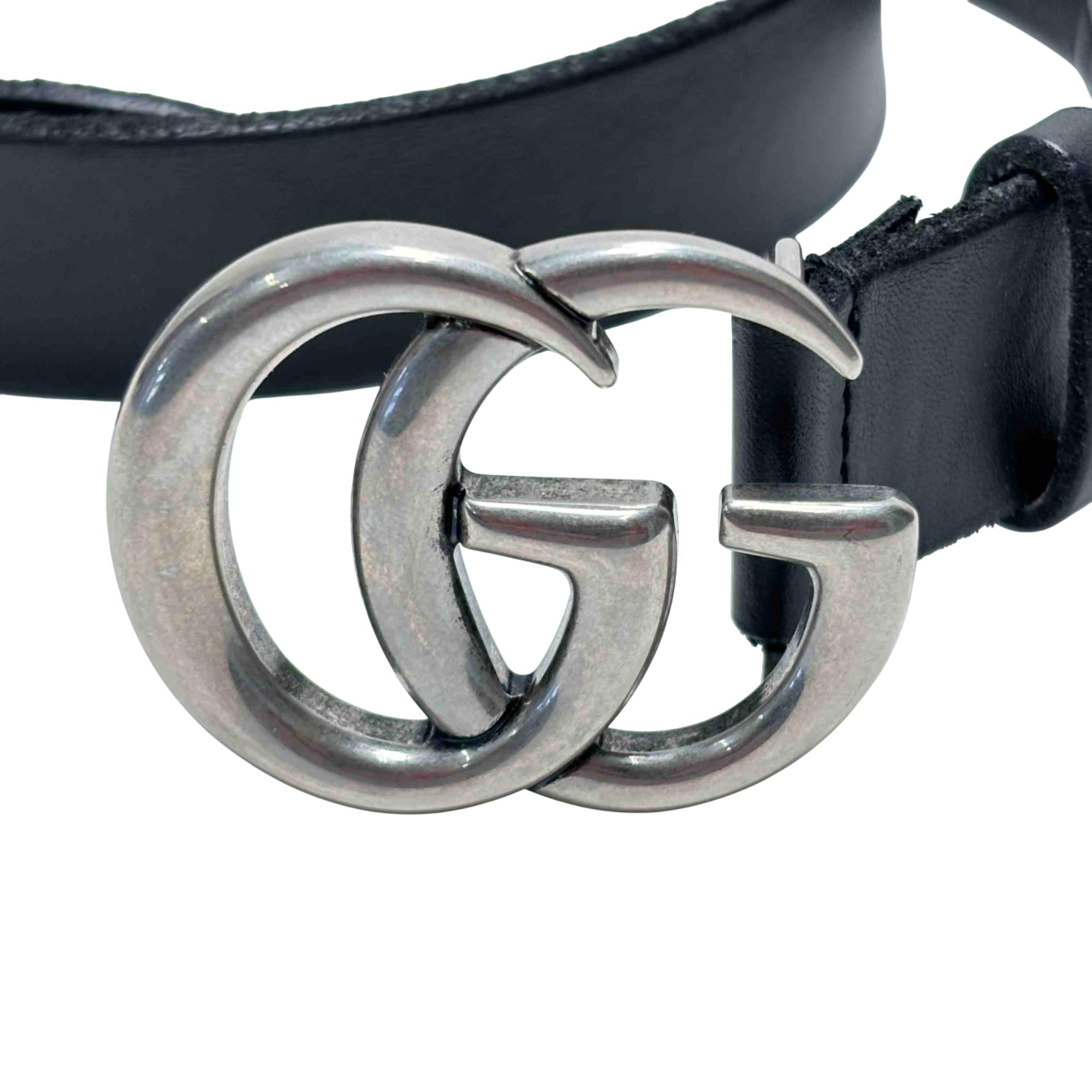 Gucci Marmont Black Leather Belt GG Silver Buckle 39