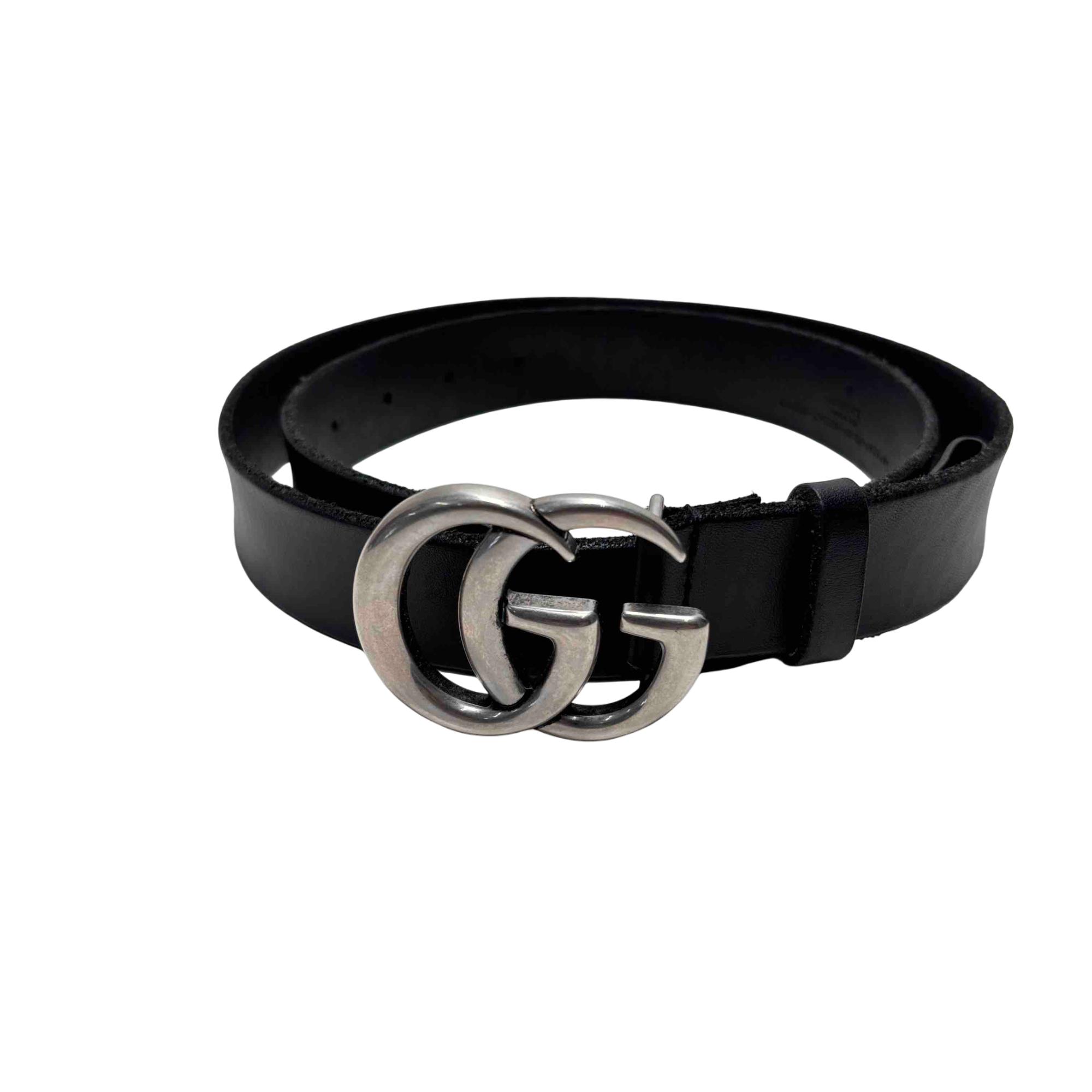 Gucci Marmont Black Leather Belt GG Silver Buckle 39