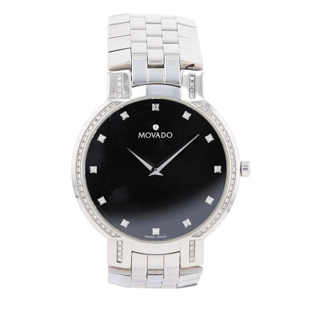 Movado Faceto Black Dial Diamond Accent Stainless Steel Quartz