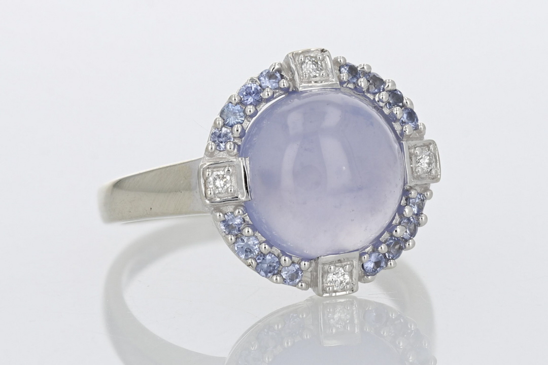 4.09ctw Iolite, Sapphire and Diamond Accent Statement Ring 14k White