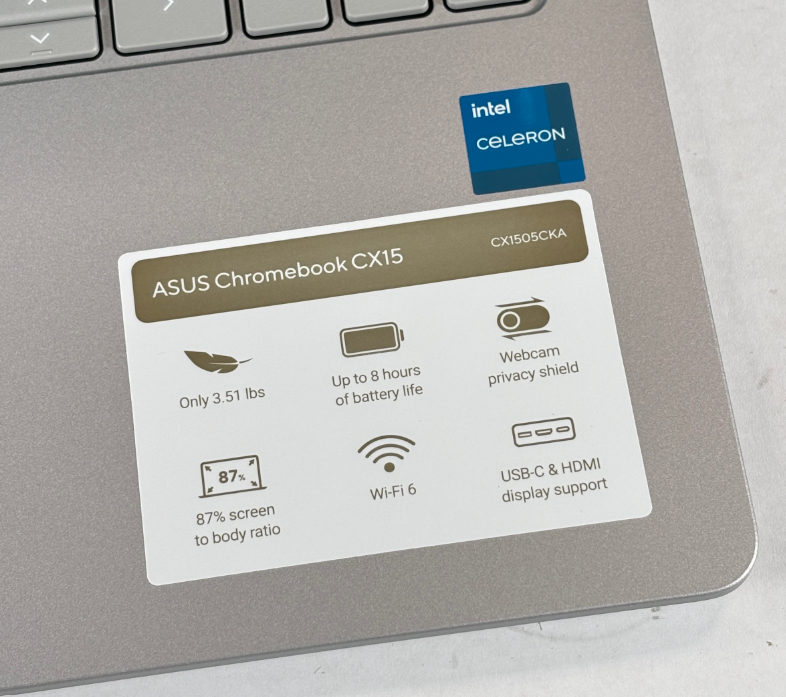 ASUS Chromebook CX15 CX1505CKA Celeron N4500 1.1GHz 4GB RAM 128GB eMMC ...