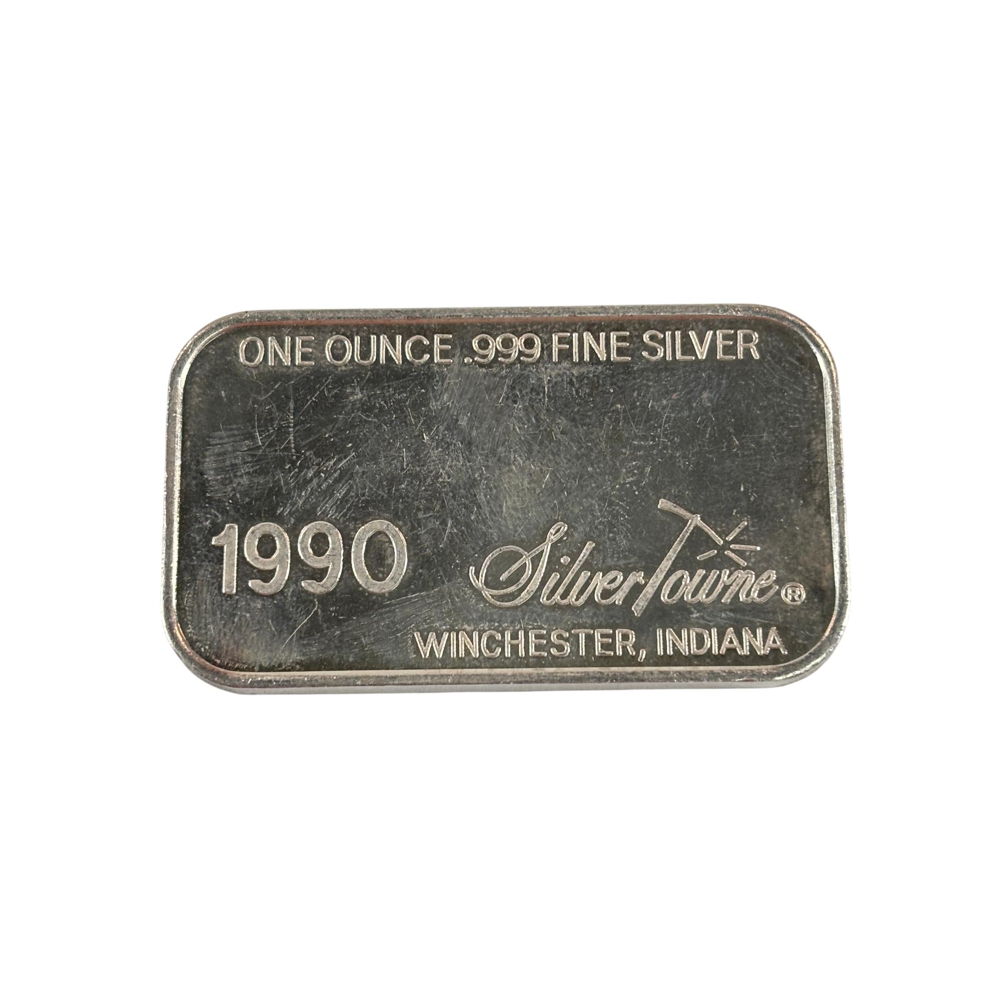 Silvertowne One Ounce .999 Fine Silver 1990 Easter Bunny Art Bar