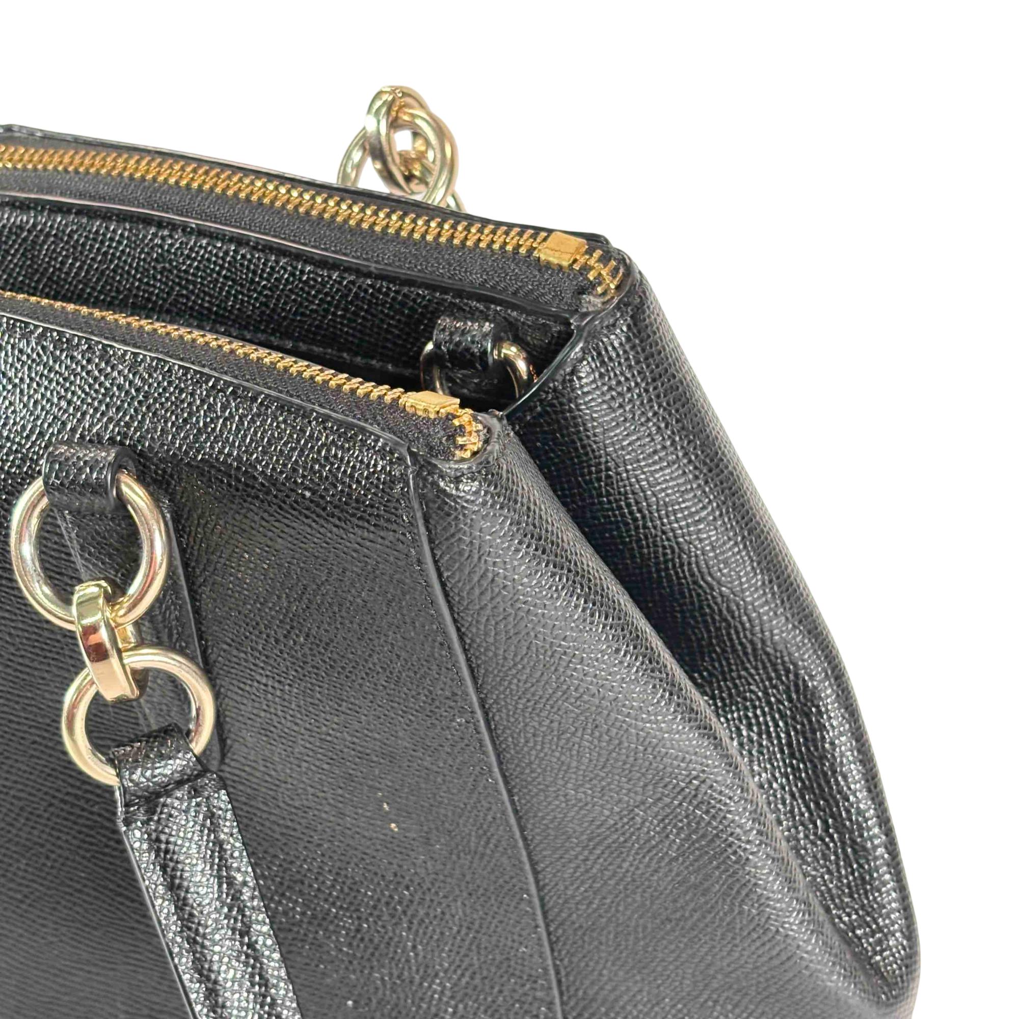 Coach B1761-F57520 Button/Zipper Closure Fashion Black Leather Satchel