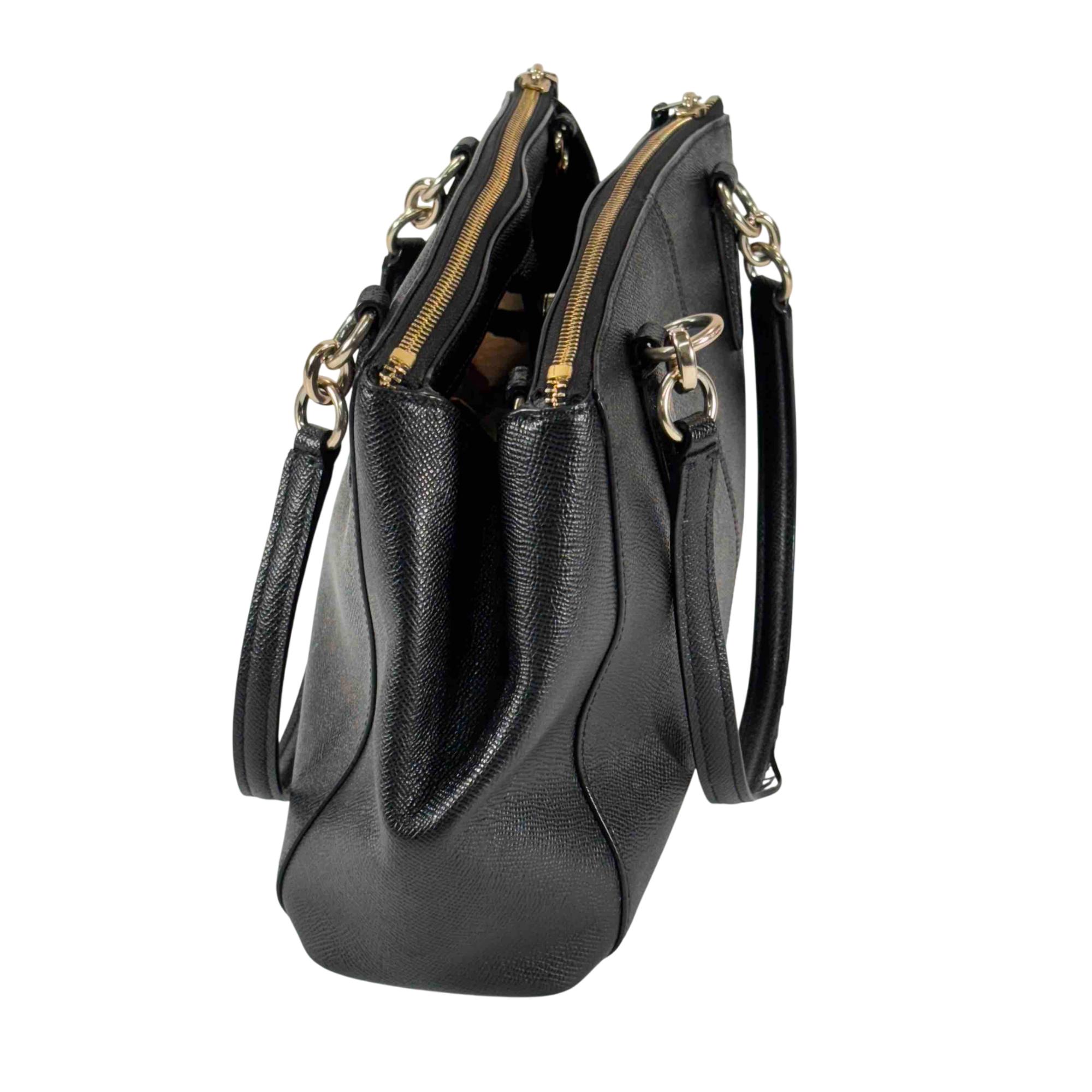 Coach B1761-F57520 Button/Zipper Closure Fashion Black Leather Satchel