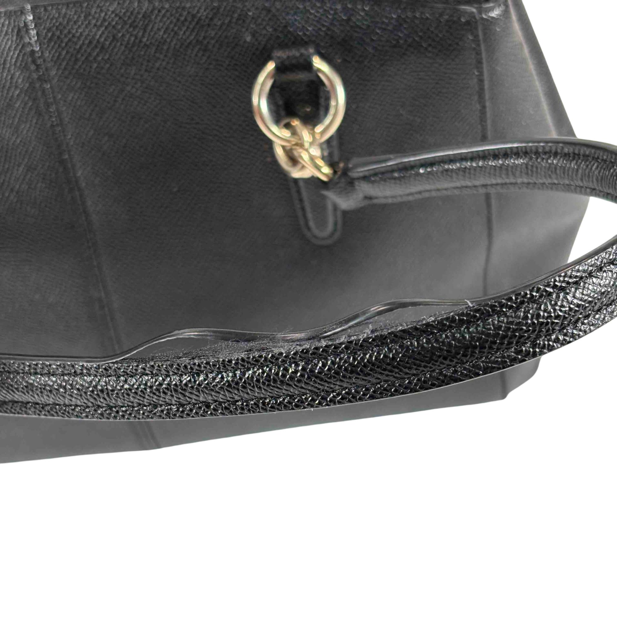 Coach B1761-F57520 Button/Zipper Closure Fashion Black Leather Satchel