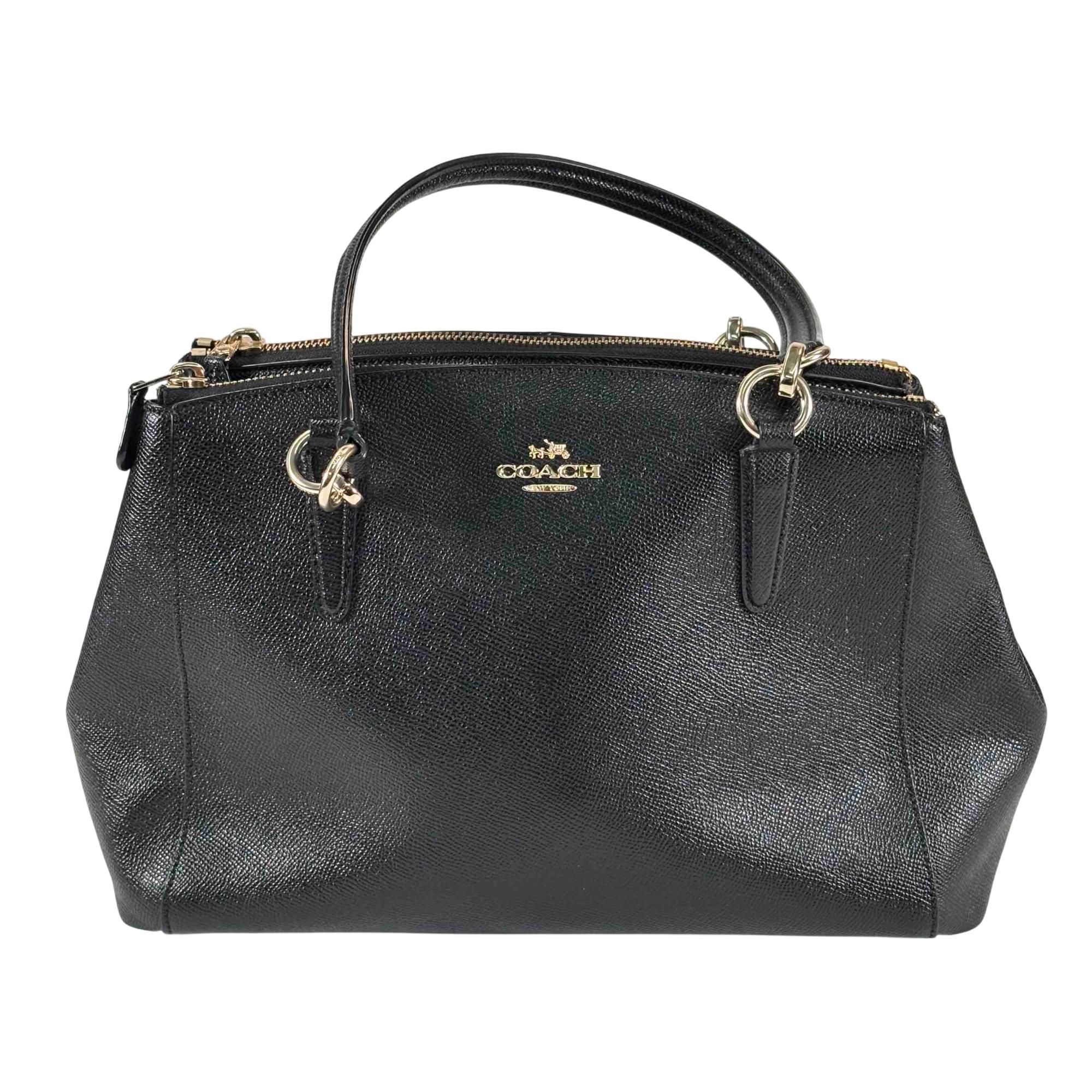 Coach B1761-F57520 Button/Zipper Closure Fashion Black Leather Satchel