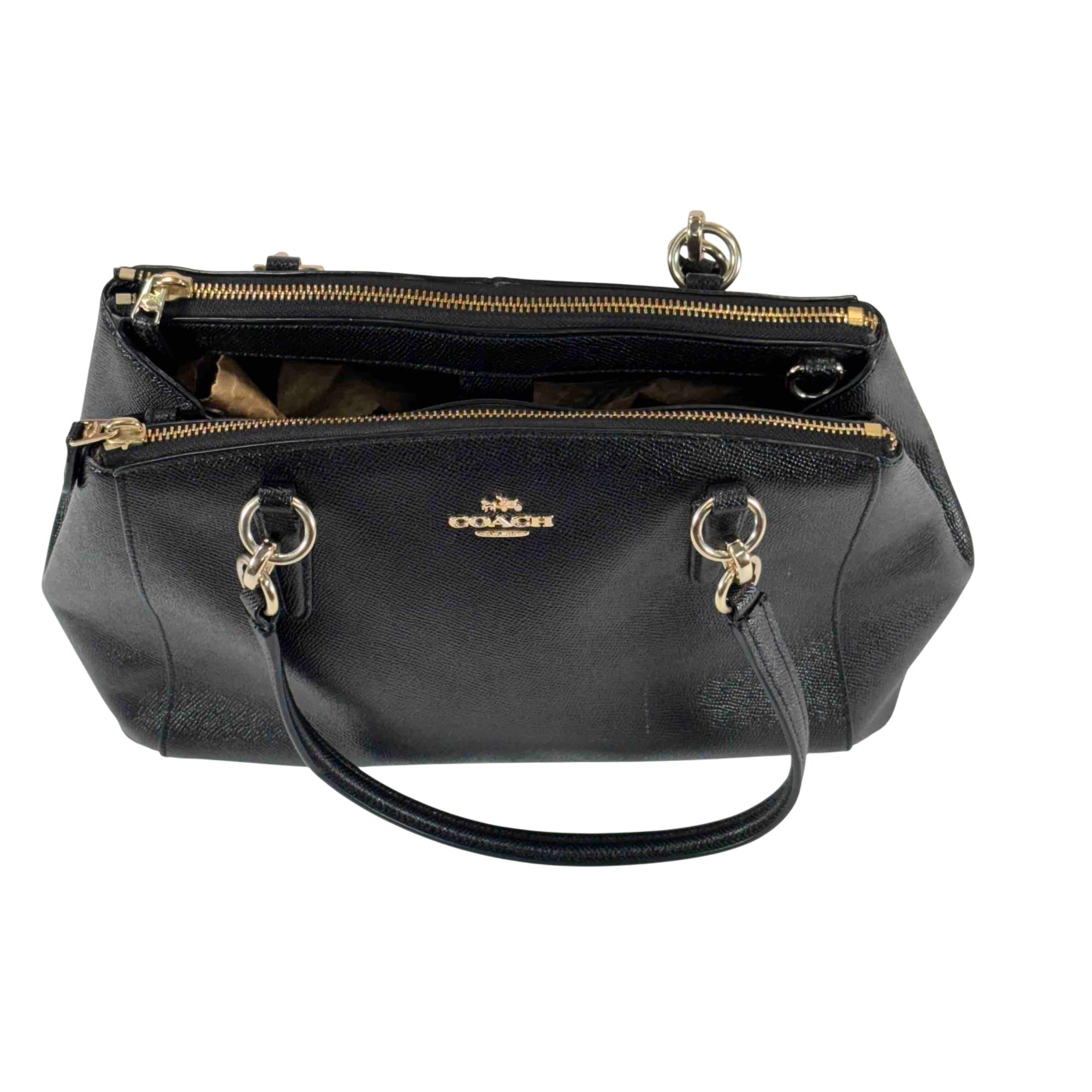 Coach B1761-F57520 Button/Zipper Closure Fashion Black Leather Satchel