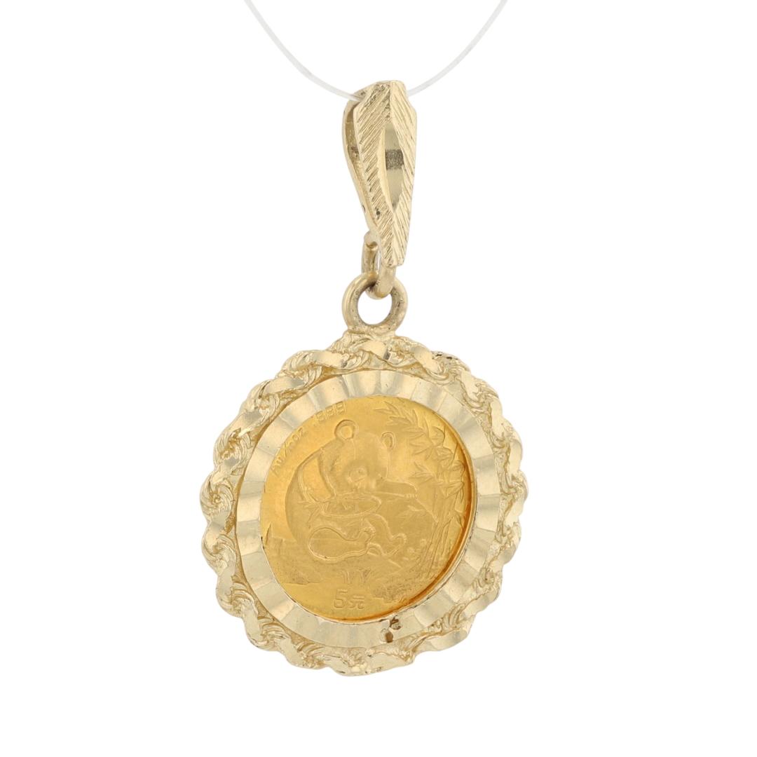 1994 5 Yuan Panda Coin Framed Pendant without Chain 14k Yellow