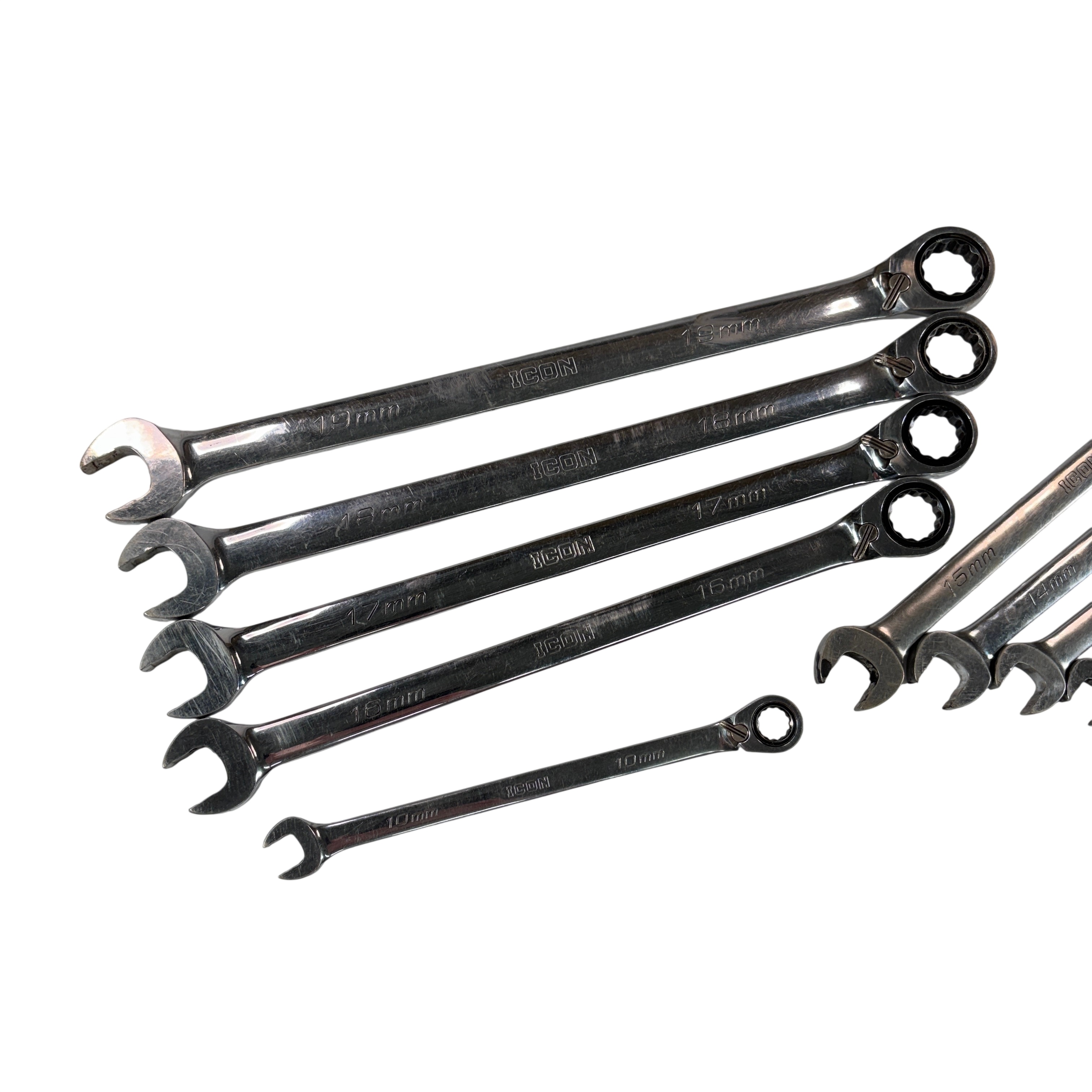 ICON 64841 10pc Professional Metric Ratcheting Combination Wrench Set