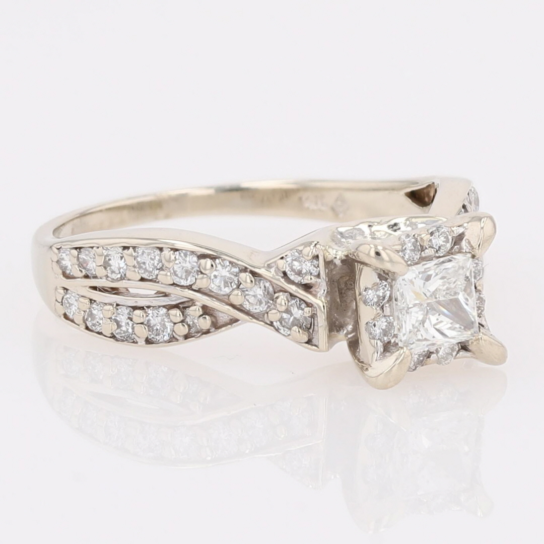 .90ctw Princess Cut Diamond Halo Engagement Ring 14k White Gold Size 7.25