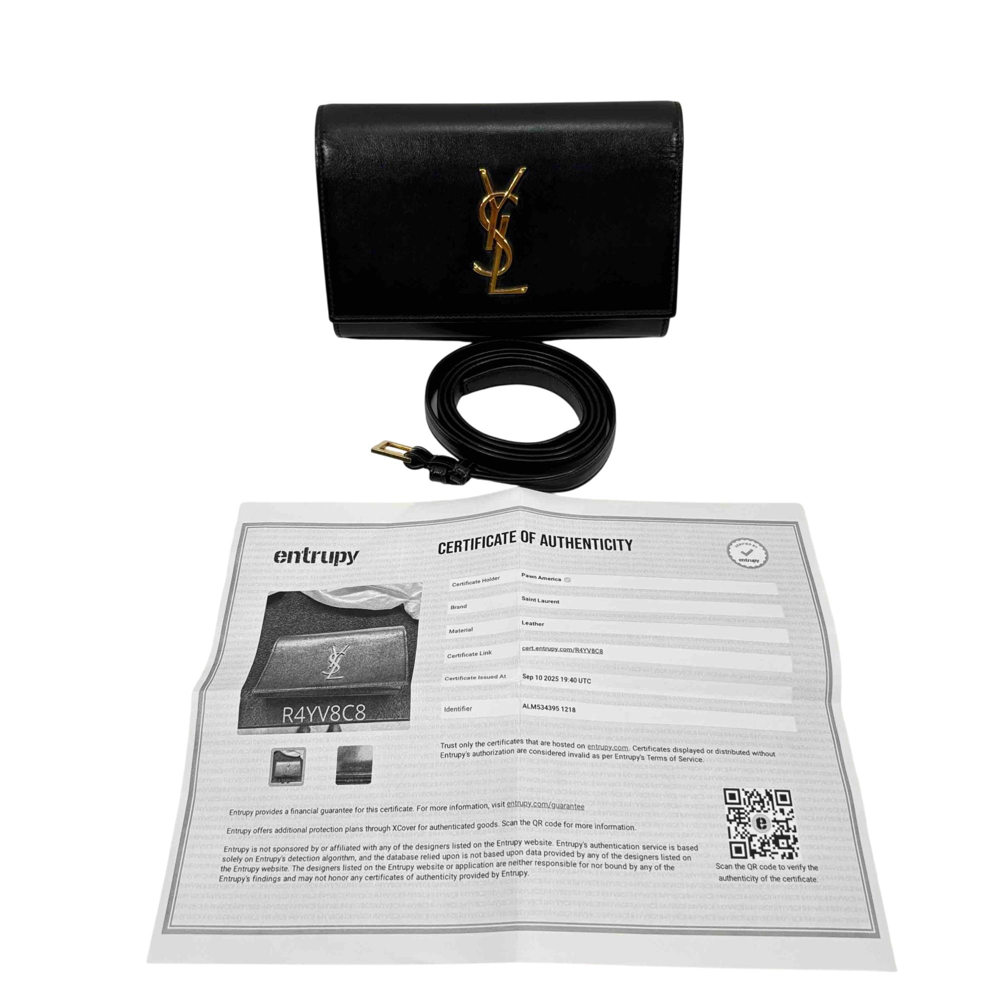 Saint Laurent YSL Kate Black Leather Wallet Gold-Tone Monogram