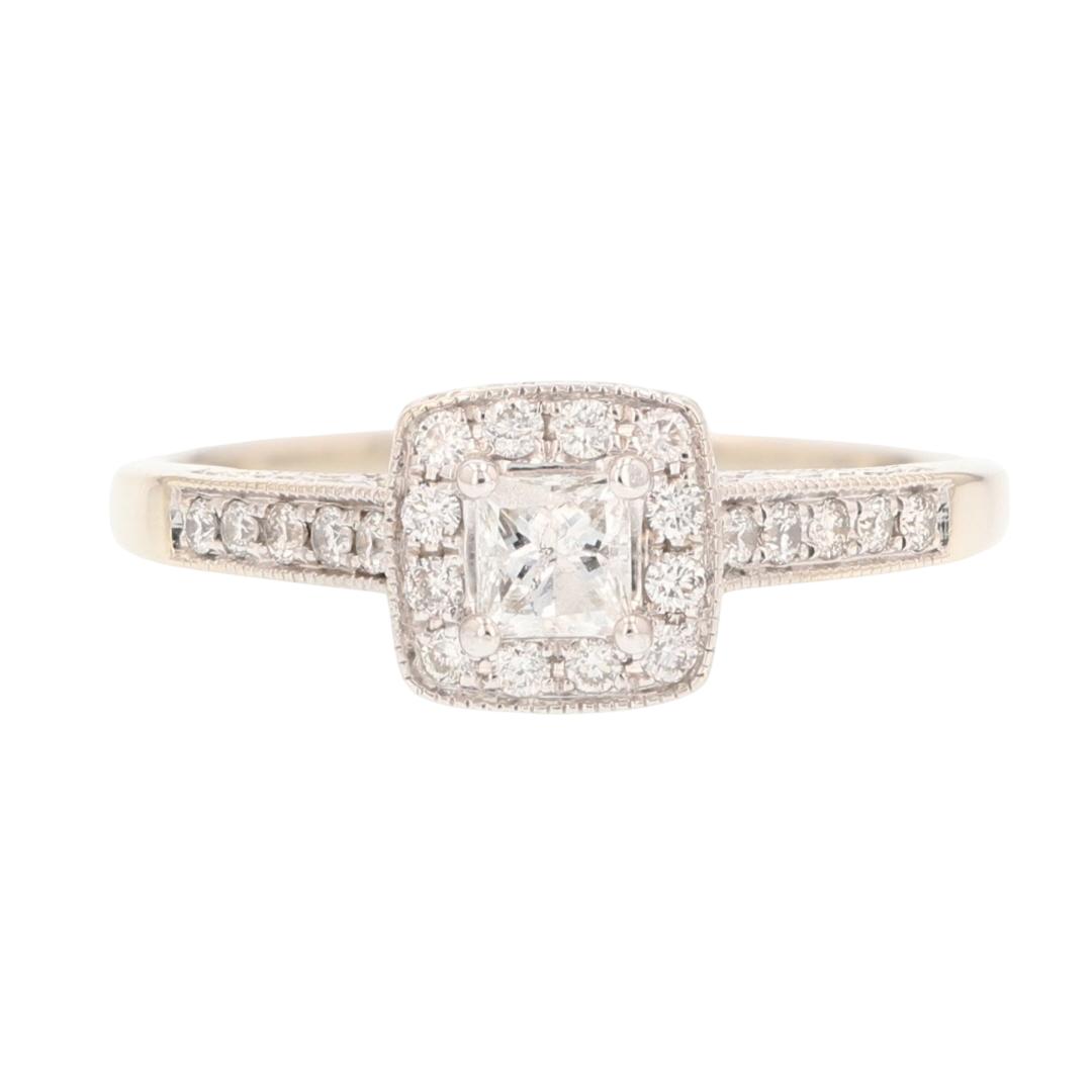 .49ctw Princess Cut Diamond with Halo Engagement Ring 14k White Gold ...