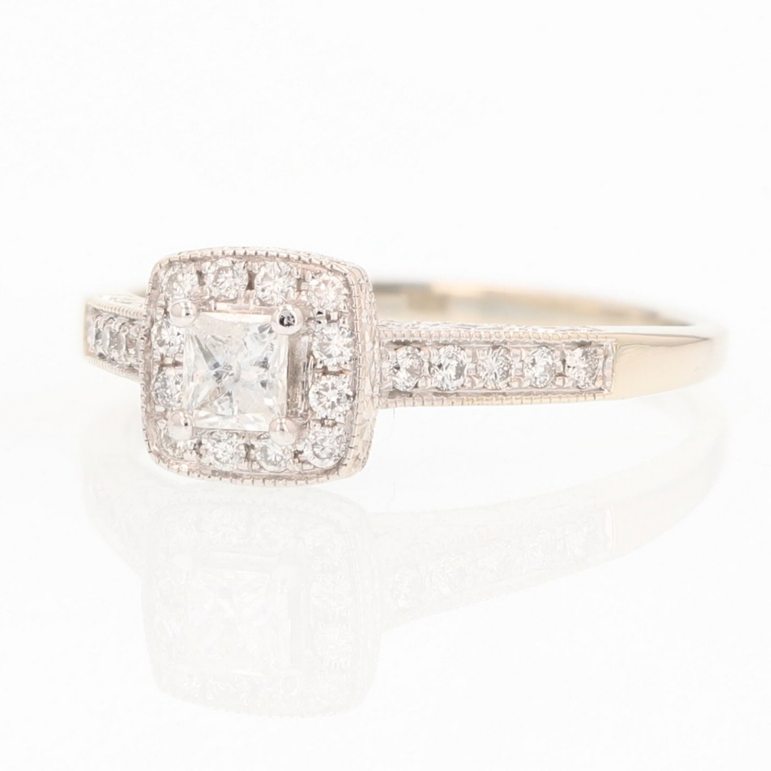 .49ctw Princess Cut Diamond with Halo Engagement Ring 14k White Gold ...