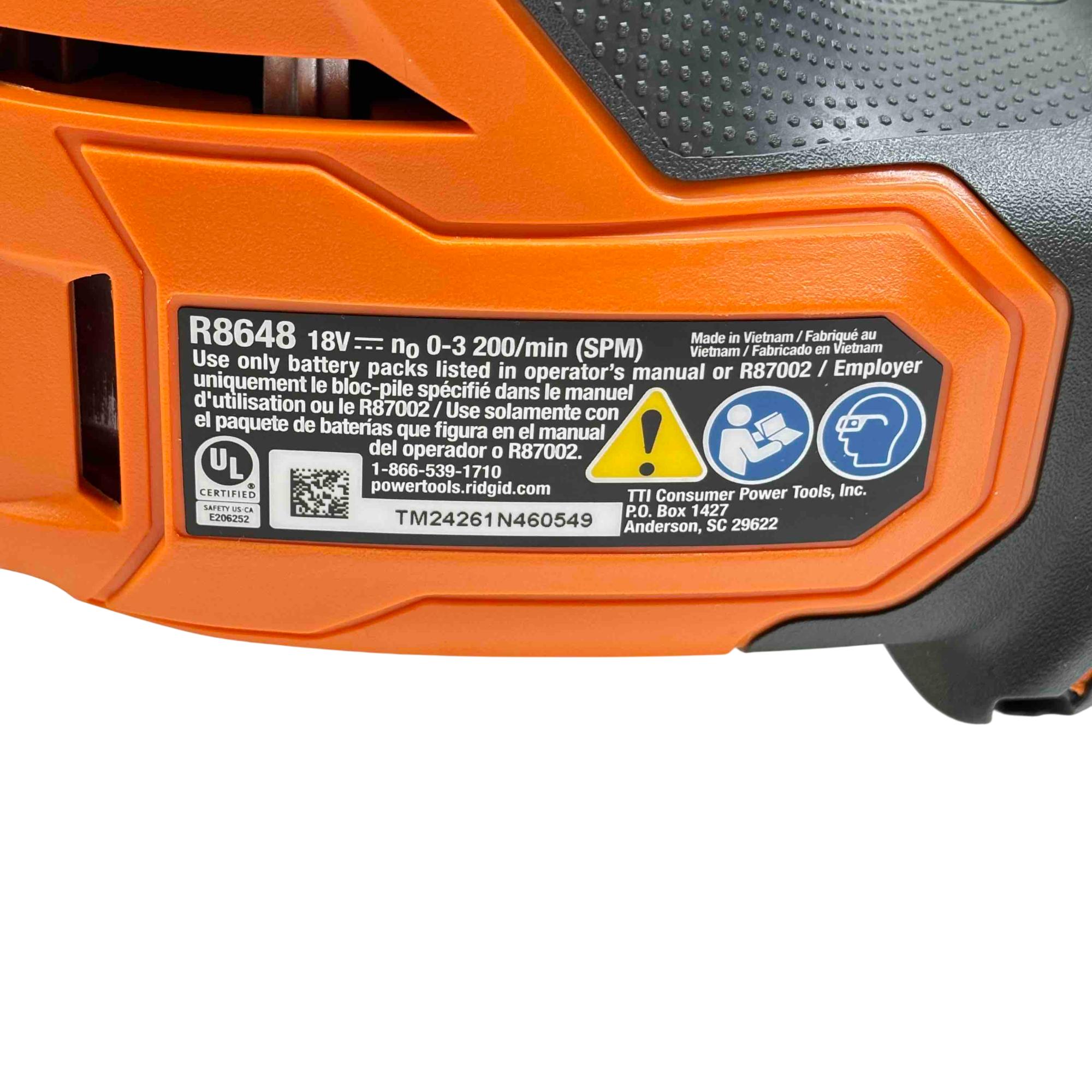 RIDGID R8648 18V SubCompact Brushless Cordless Reciprocating Saw Kit
