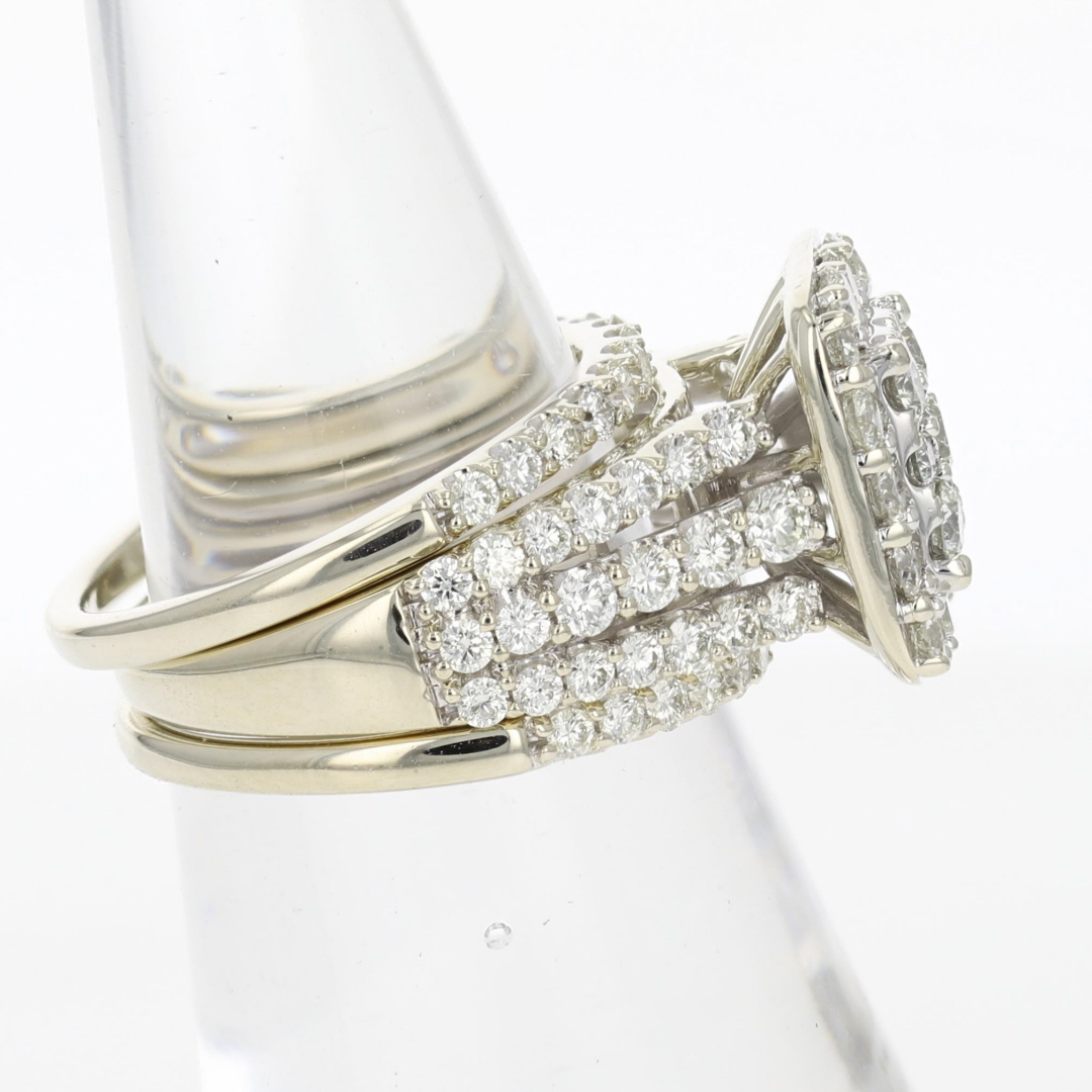 3.15ctw Round Cut Diamond Cluster Halo Wedding Set Rings 14k White Gold ...