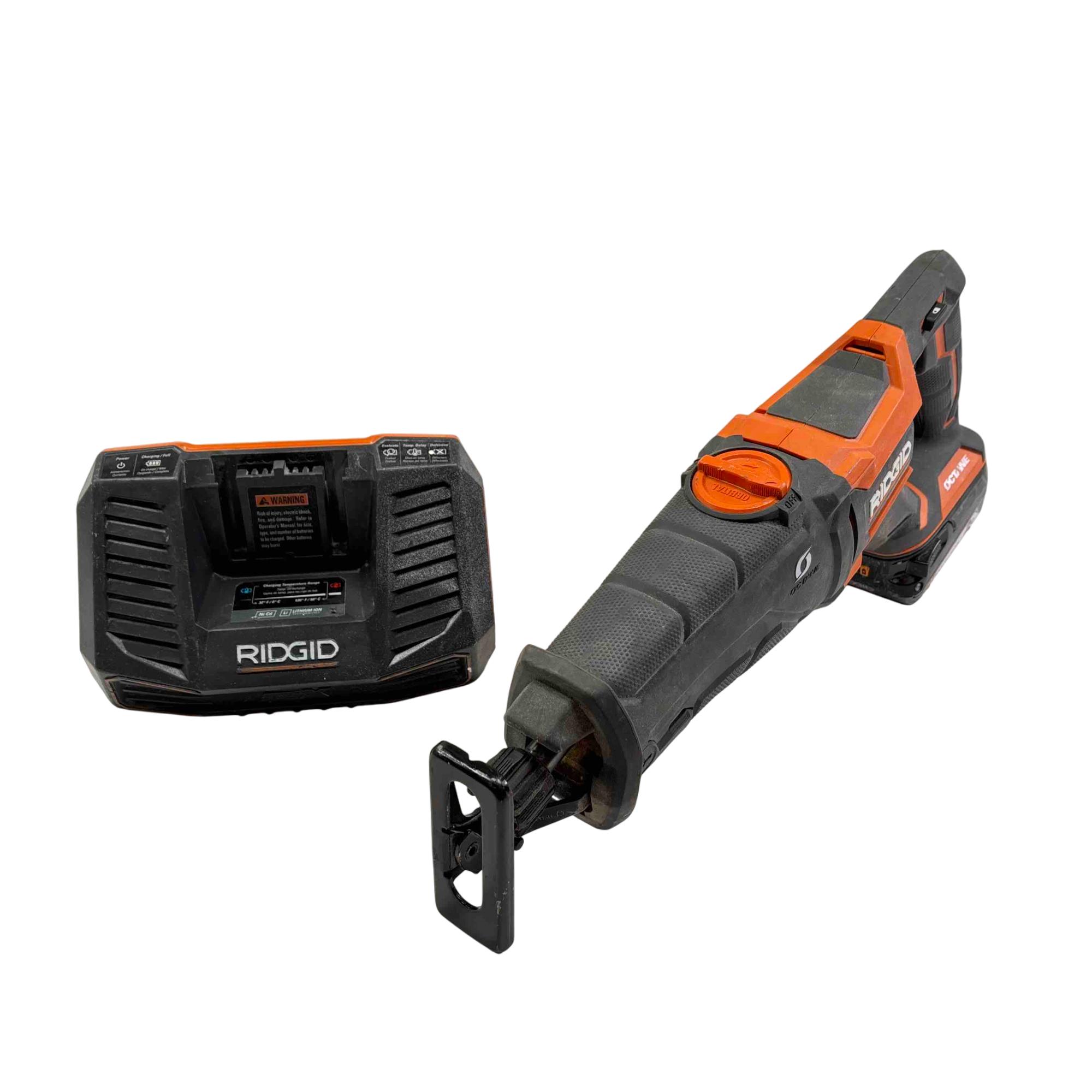 RIDGID 18-Volt OCTANE Cordless Brushless Reciprocating Saw with OCTANE Lithium-Ion 9 Ah Battery (Charger Not Included) RIDGID 18-Volt OCTANE Cordless Brushless Reciprocating Saw with OCTANE Lithium-Ion 9 Ah Battery (Charger Not Included)