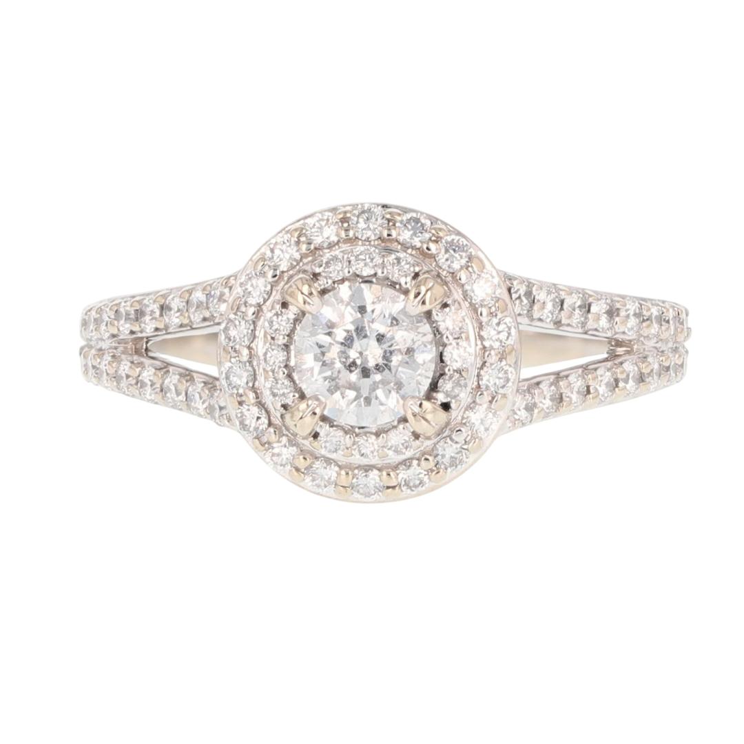 .96ctw Round Cut Diamond Double Halo Engagement Ring 14k White Gold ...