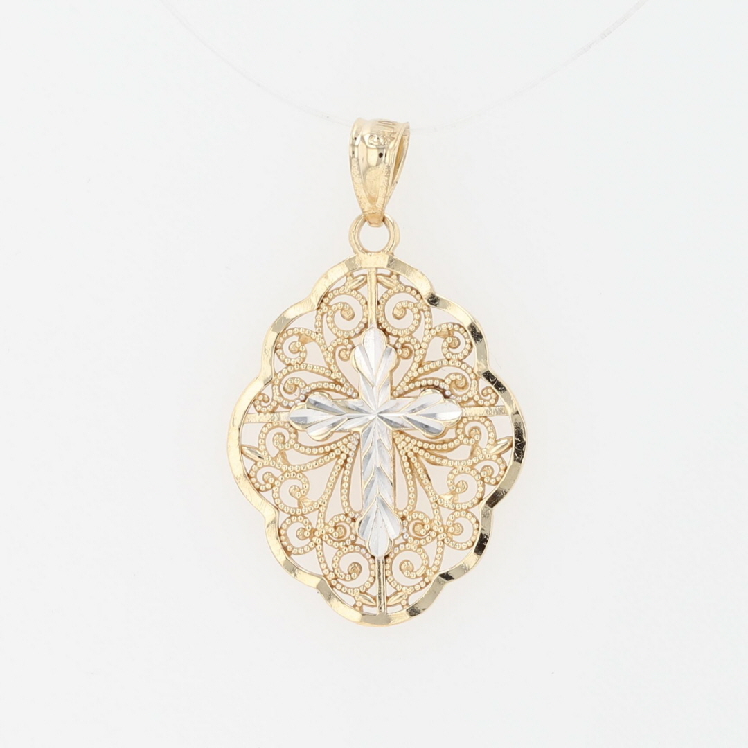 10k White Gold Cross Pendant with Filigree Design 10k White Gold Cross Pendant with Filigree Design