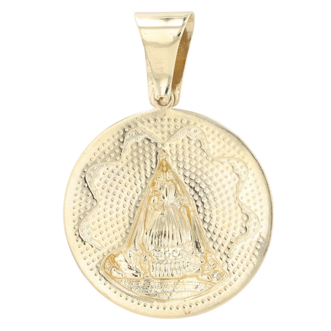 1 7/8" Religious Round Virgin Mary Pendant w/o Chain 14k Yellow Gold 7. ...