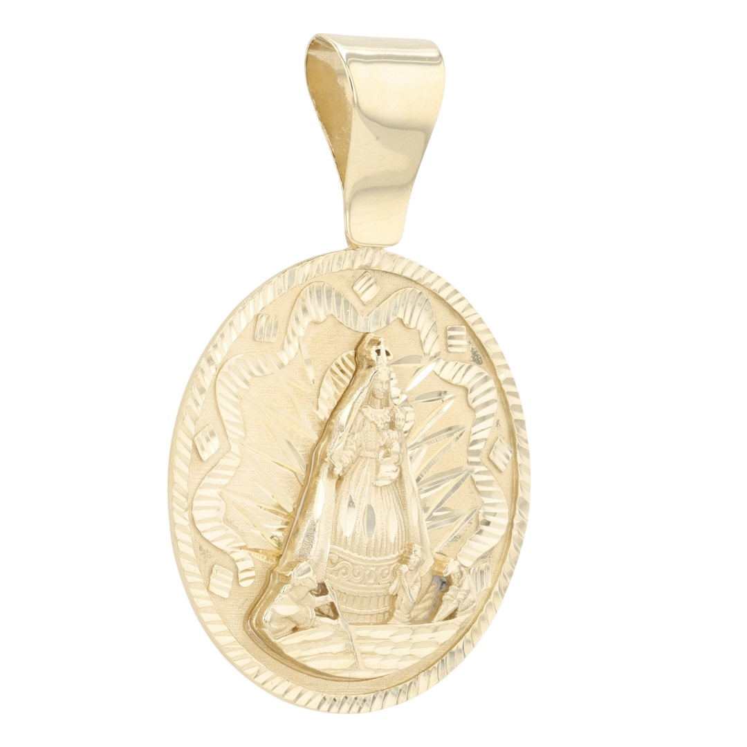 1 7/8" Religious Round Virgin Mary Pendant w/o Chain 14k Yellow Gold 7. ...