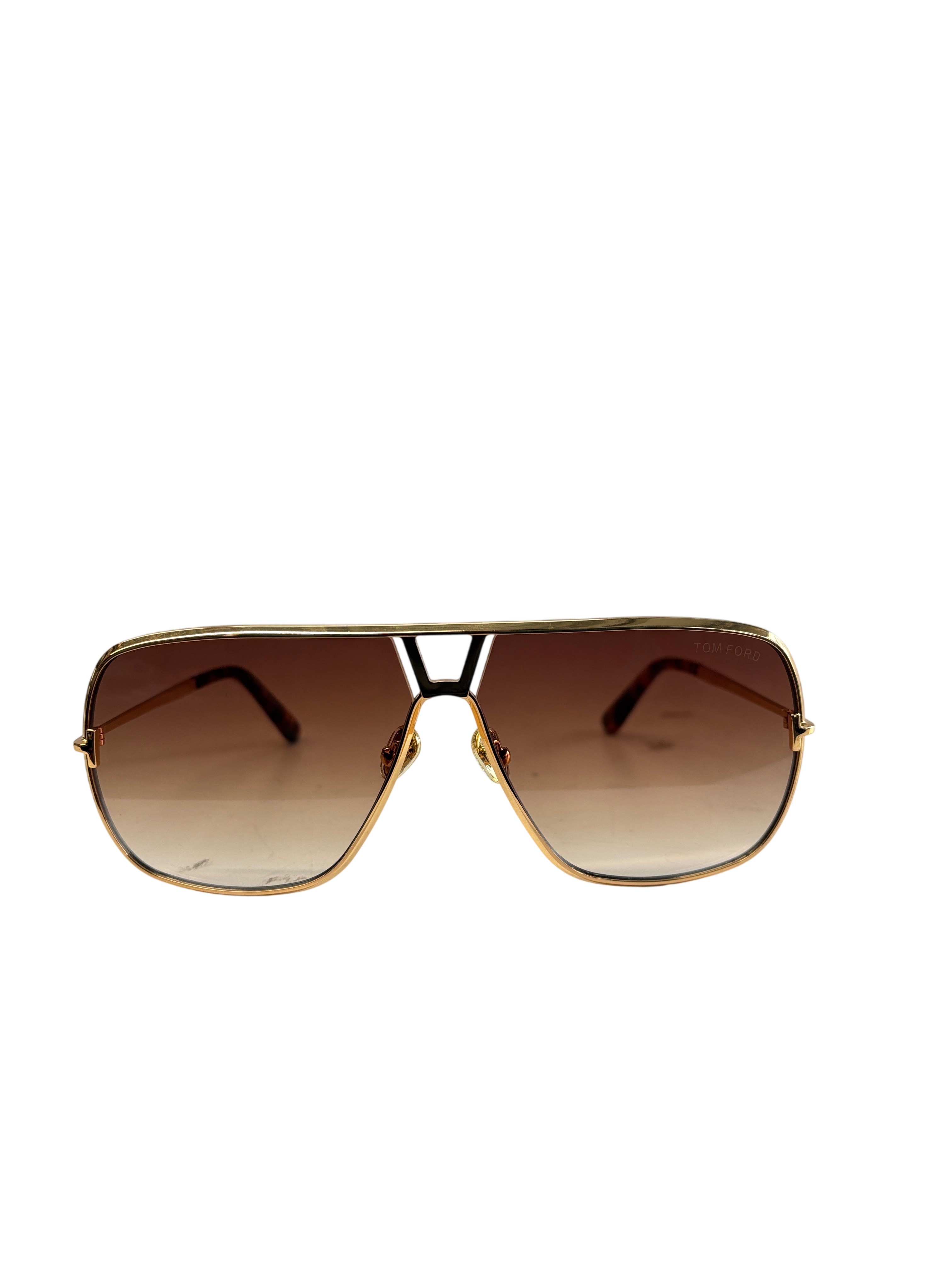 Unisex Tom Ford Gold Frame Sunglasses with Brown Lenses Tom Ford TF693 Benton 28E GOLD Havana Aviator Sunglasses  main image 4