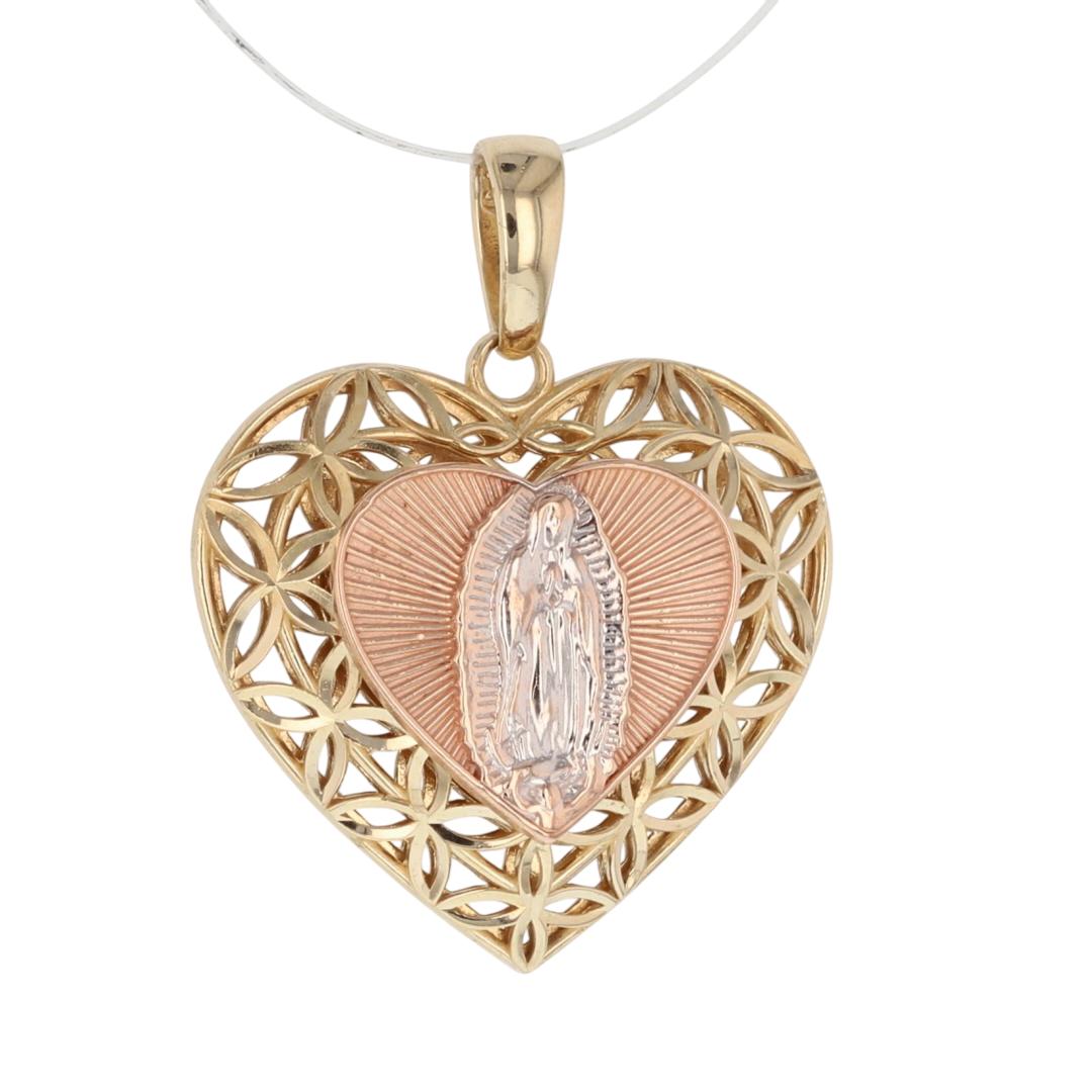 Reversible Virgin Mary "Love" Heart Pendant w/o Chain 14k Multi-Tone Gold