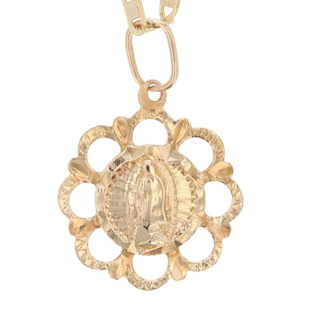 7/8" Religious Virgin Mary Pendant 17.5" Necklace 14k Multi-Tone Gold 3 ...