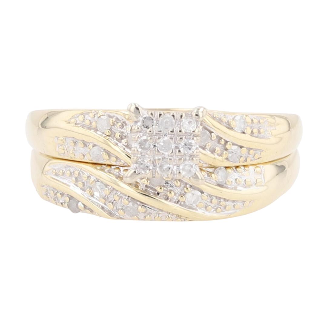 .14ctw Round Cut Diamond Cluster Wedding Set Rings 10k Yellow Gold Size ...