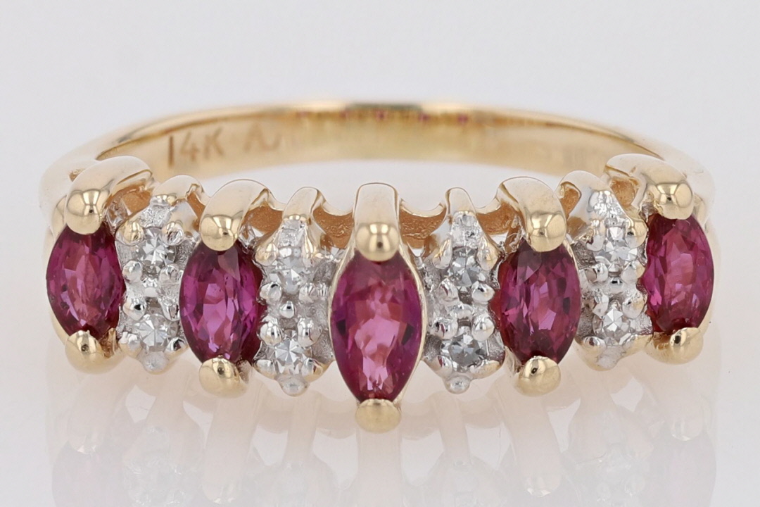.78ctw Marquise Ruby and Diamond Prong Set Statement Ring 14k Yellow ...