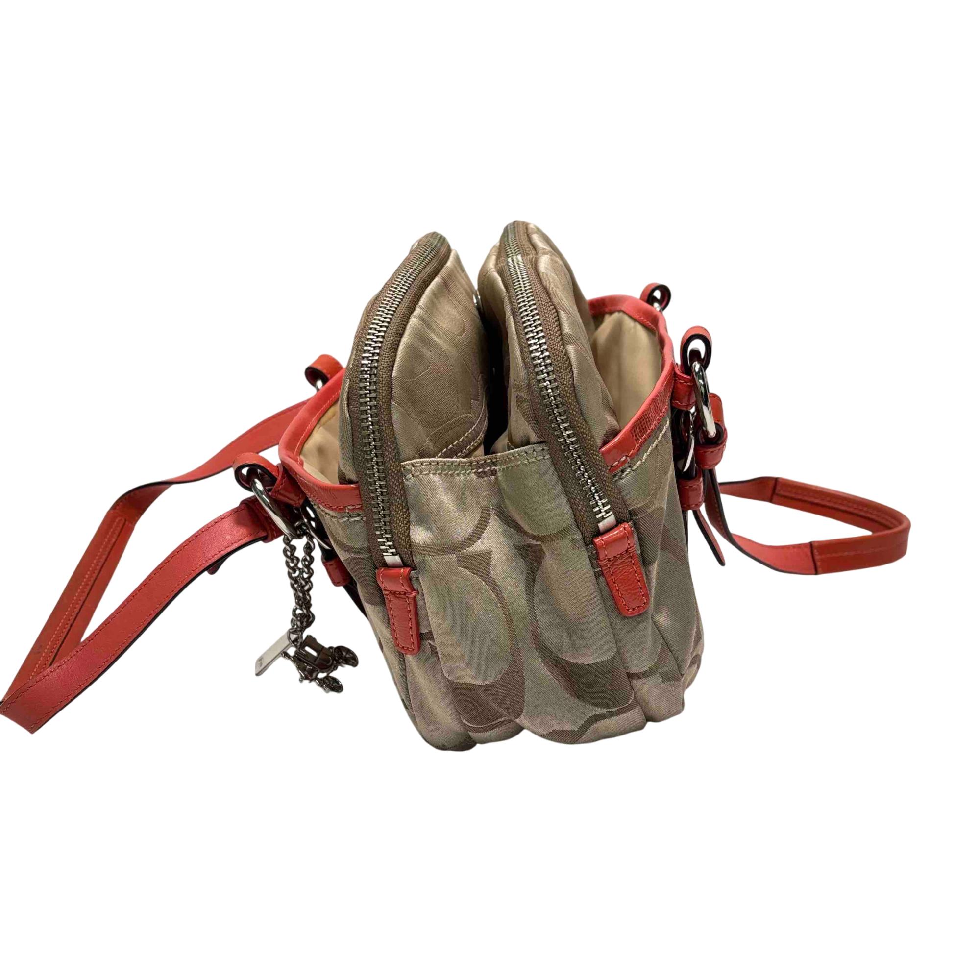 Coach K0871 Coral/Tan Canvas Shoulder Bag