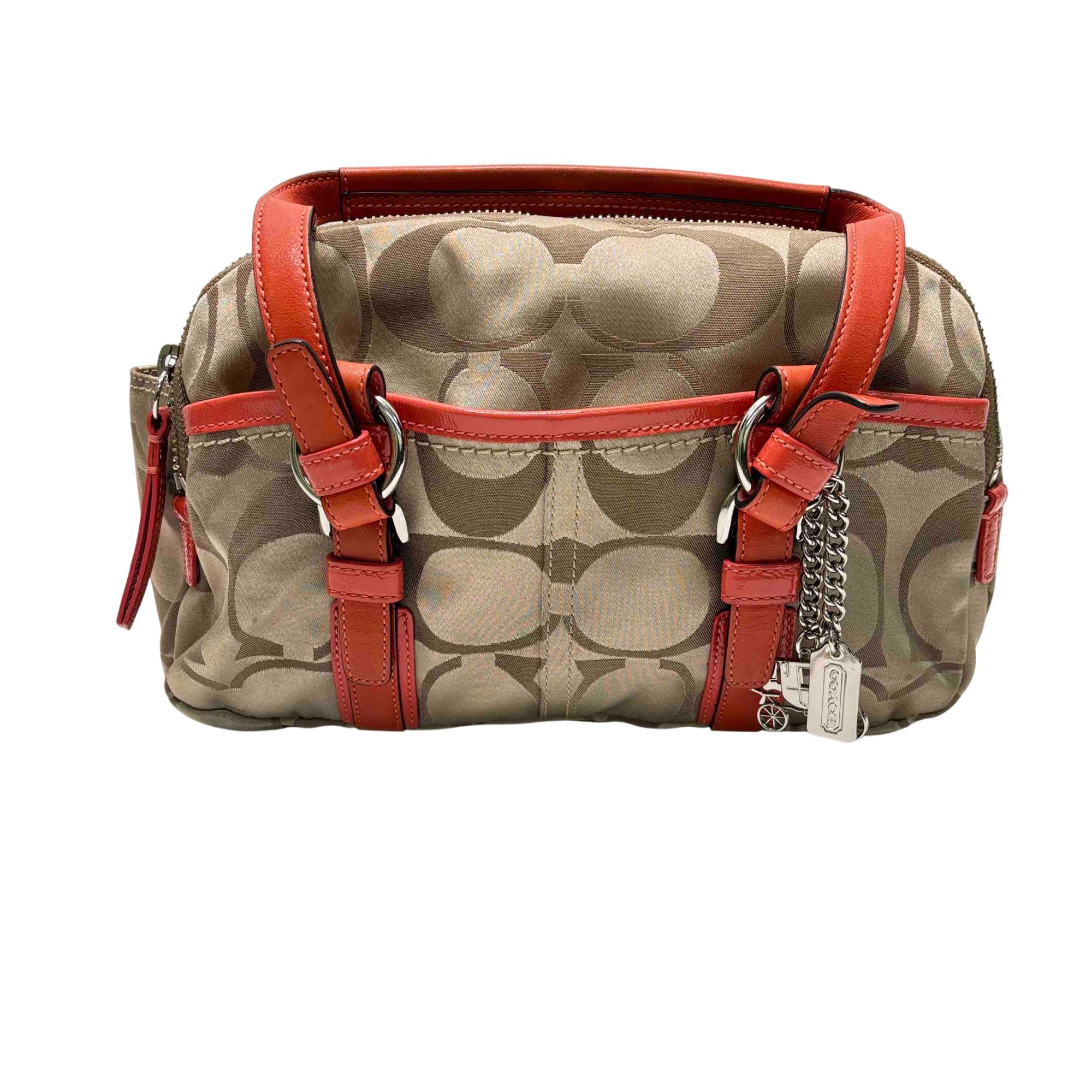 Coach K0871 Coral/Tan Canvas Shoulder Bag