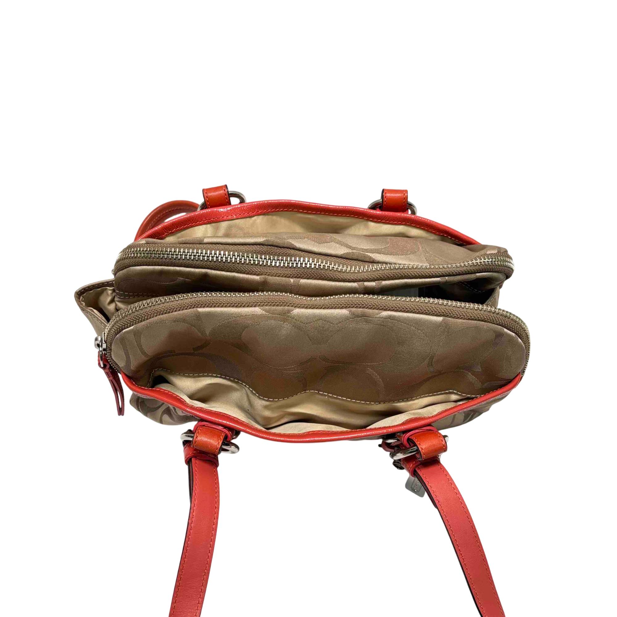 Coach K0871 Coral/Tan Canvas Shoulder Bag