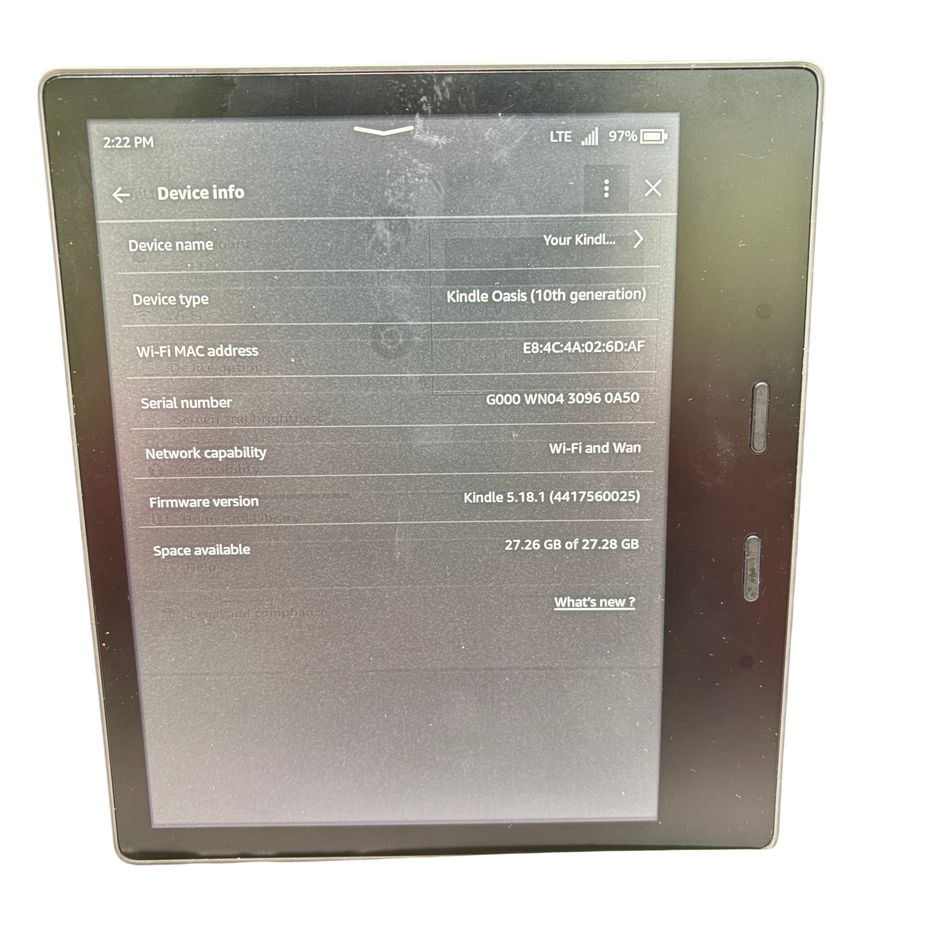 Amazon Kindle Oasis S8IN4O 10th Generation 32GB Storage Wi-Fi E
