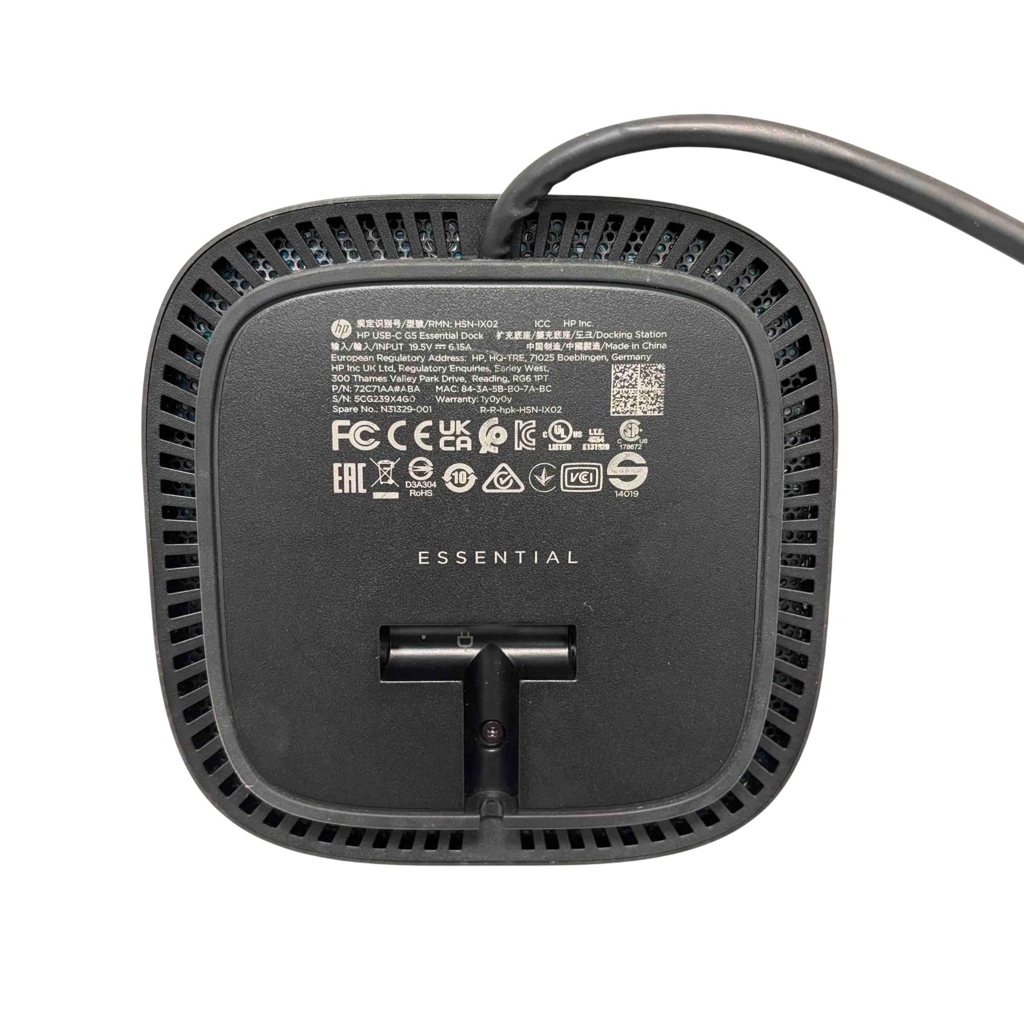 HP HSN-IX02 USB-C G5 Essential Universal Laptop Docking Station