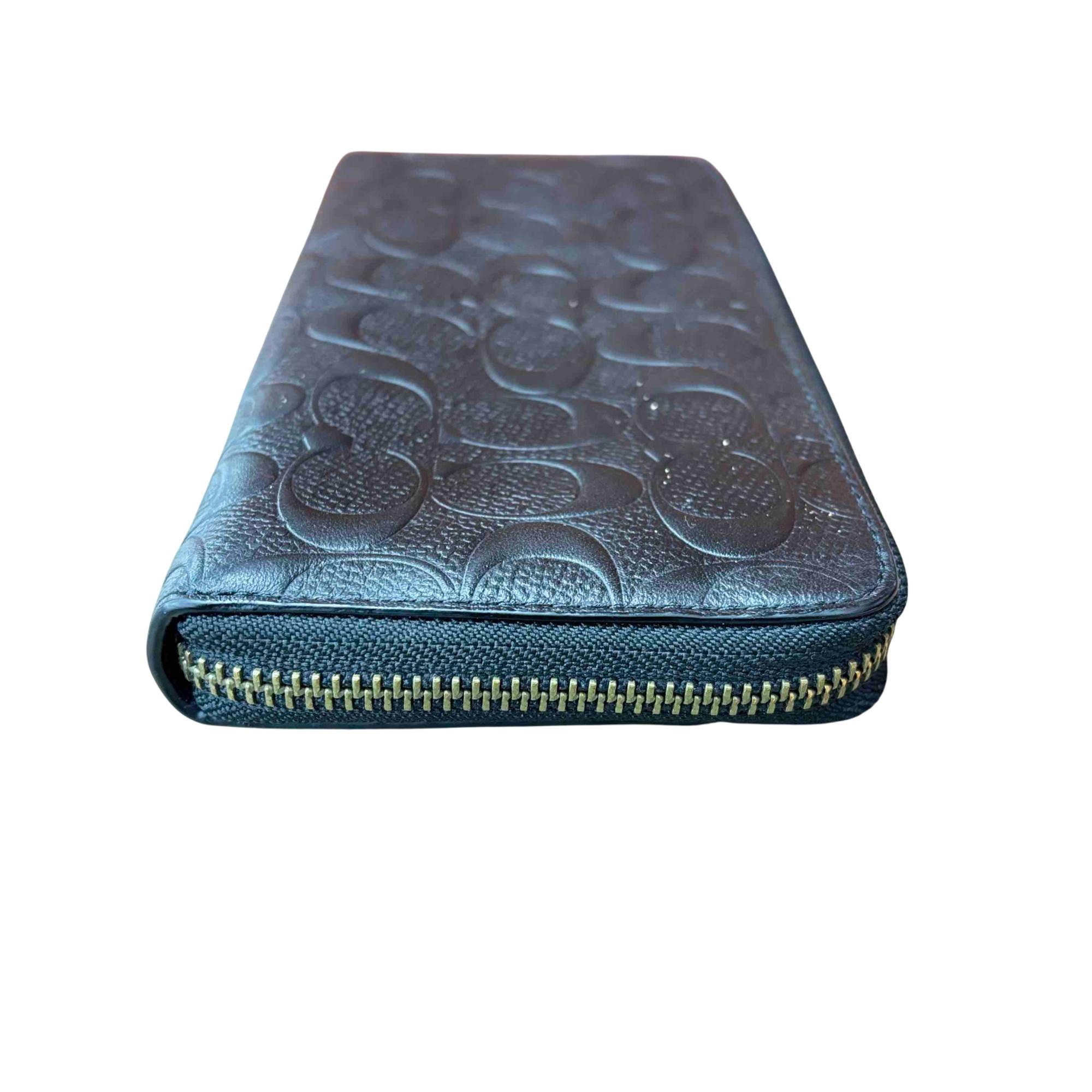 Coach Embossed Black Leather Zip Wallet