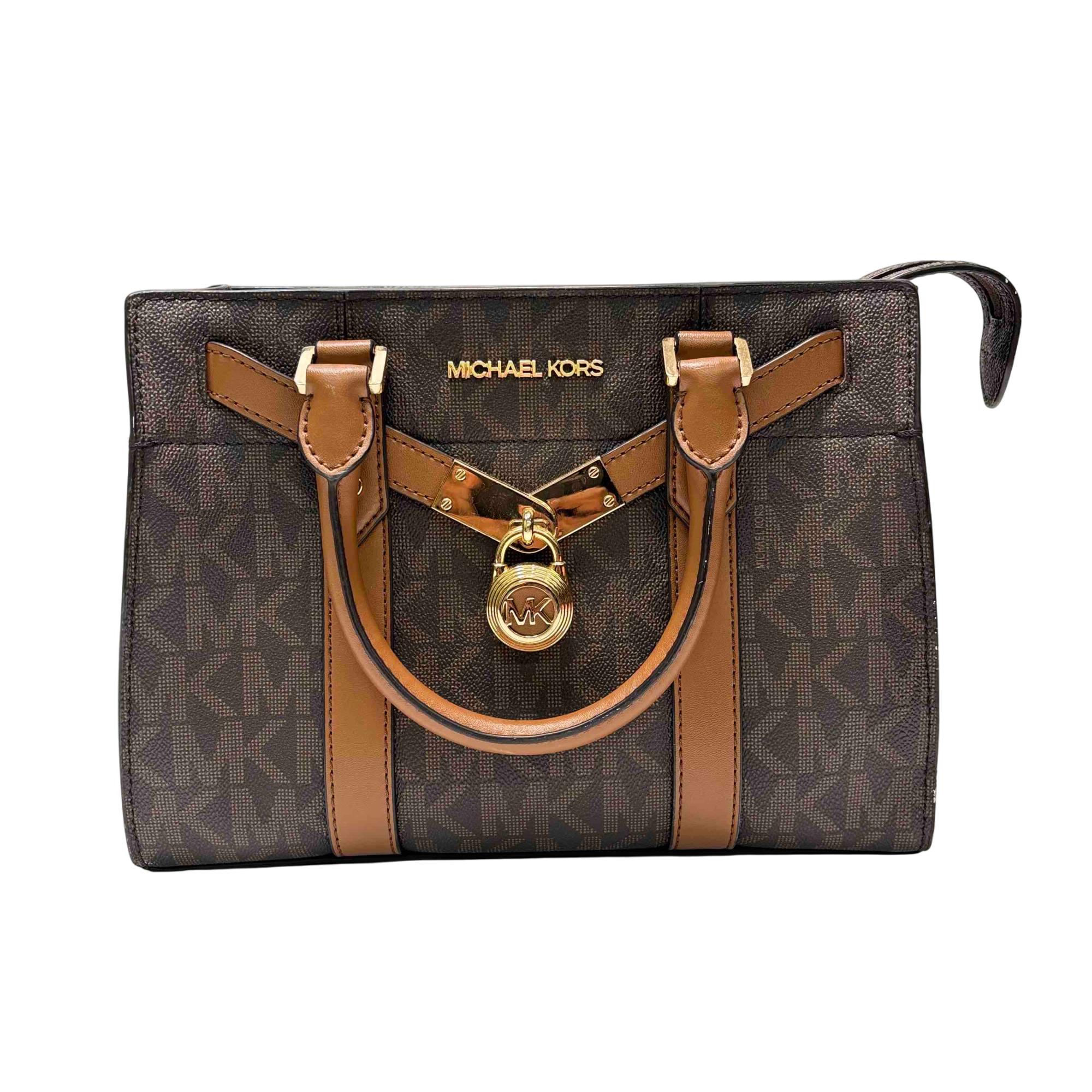 Michael Kors Nouveau Hamilton Brown/Tan Leather Satchel Handbag