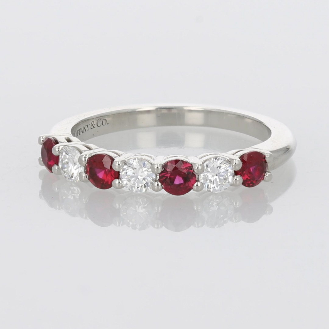 Tiffany & Co .54ctw Round Ruby and Diamond Wedding Band Ring Platinum ...