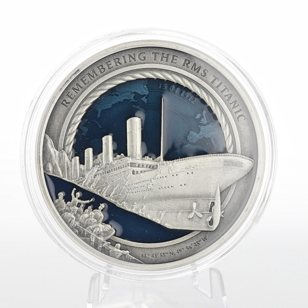 2021 $10 Remembering The RMS Titanic 3 oz Fine Silver Coin Blue Enamel ...