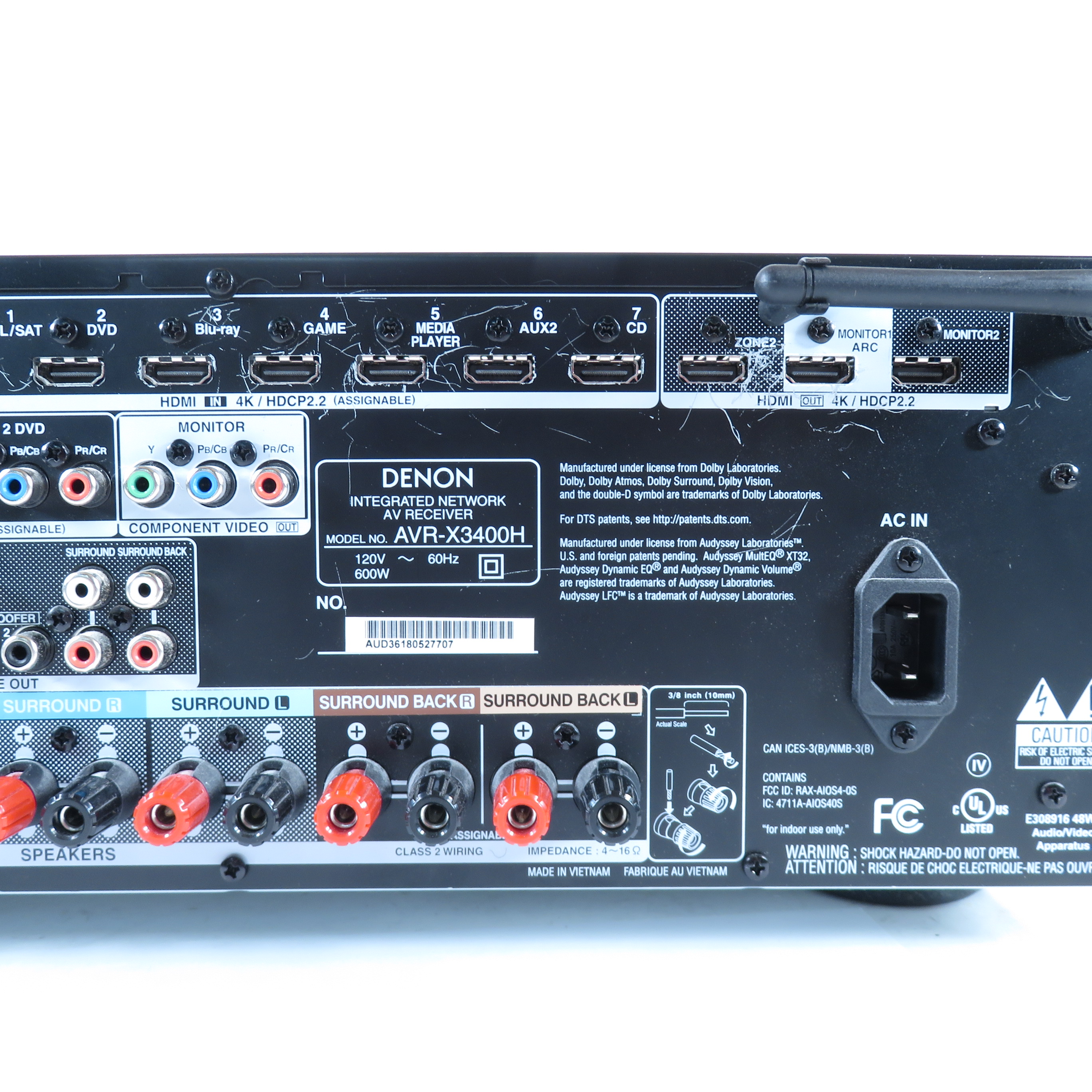 Denon AVR-X3400H 7.2 Channel Full 4K Ultra HD Network 4K Home Audio 