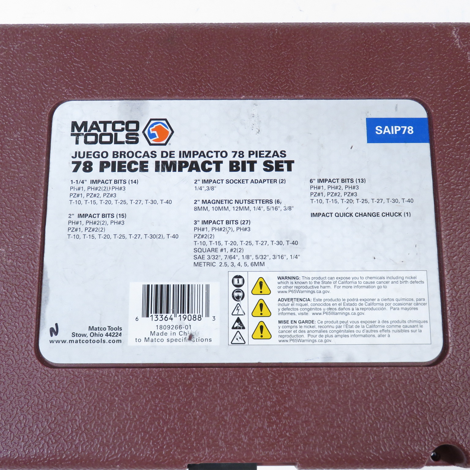 Matco Tools SAIP78 78-Piece Steel Impact Driver Bit Set Matco Tools SAIP78 78-Piece Steel Impact Driver Bit Set