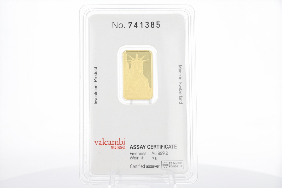 1985 Credit Suisse Valcambi 5 Gram .9999 Fine Gold Bar Liberty