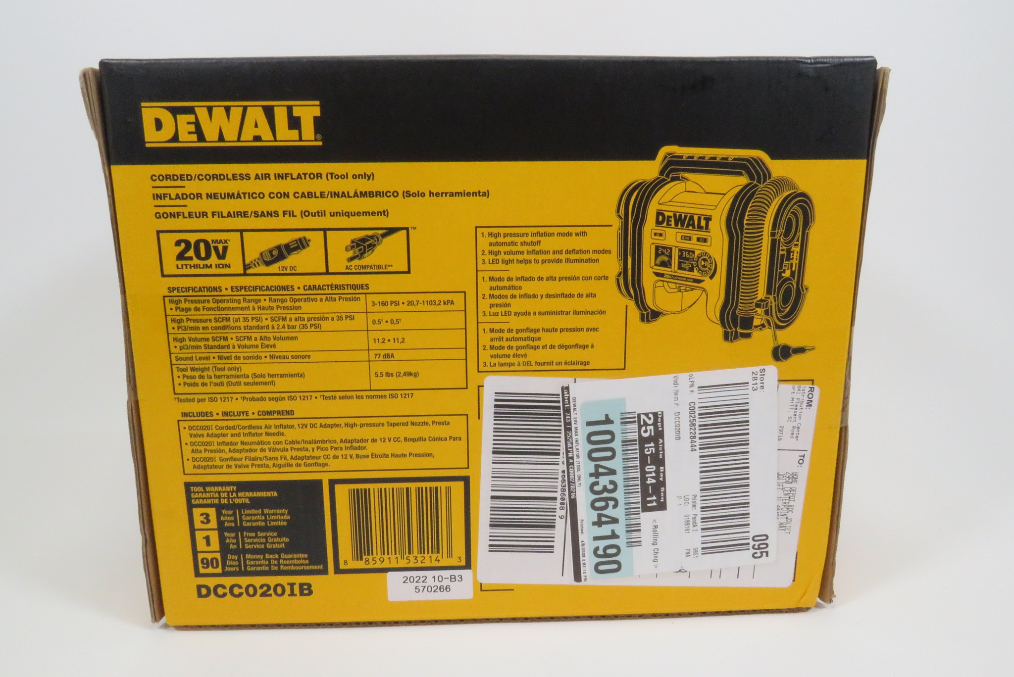 Dewalt Dcc020ib 20v Max Cordedcordless Air Inflator