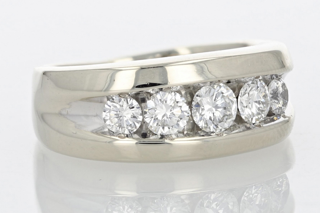 1.03ctw Round Cut Diamond Channel-Set Wedding Band Ring 14k White Gold ...