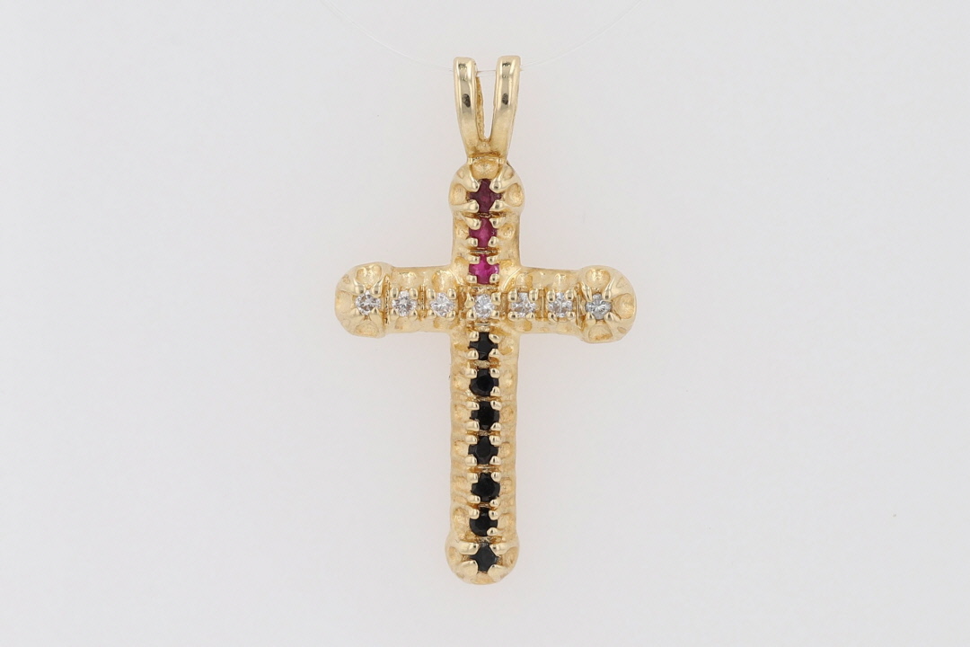 Religious Ruby .13ctw Diamond, Ruby & Sapphire Religious Cross Pendant no Chain 14k ...
