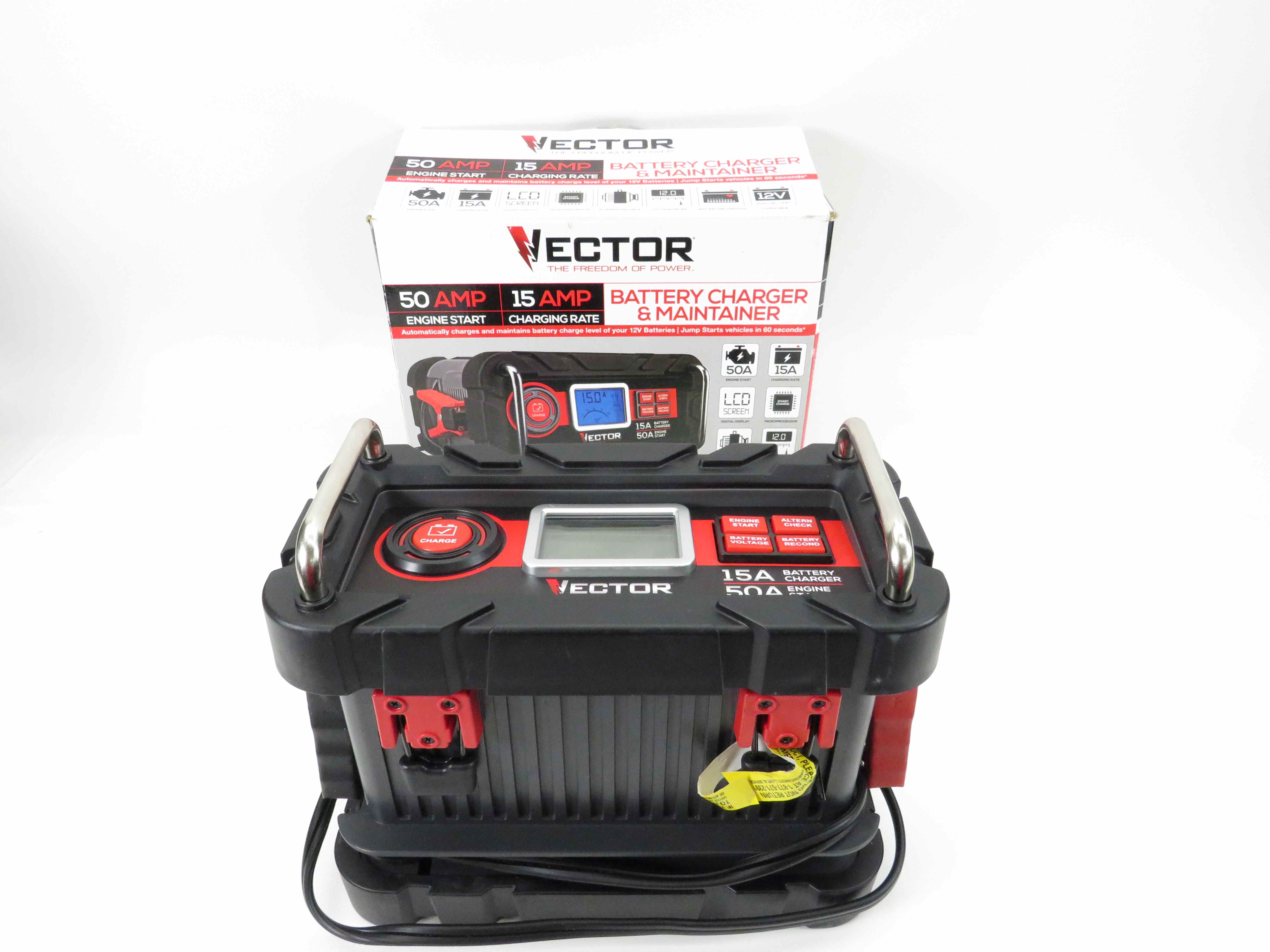 Vector 15A Automatic 12V Battery Charger 50A Engine Start & Alternator Check