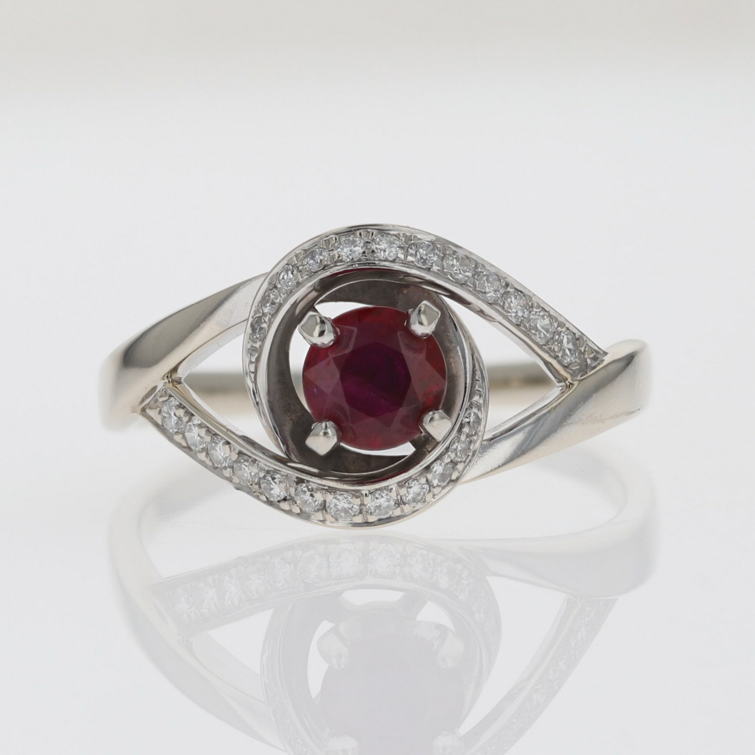 14k White Gold Oval Ruby and Diamond Halo Twist Ring 14k White Gold Oval Ruby and Diamond Halo Twist Ring