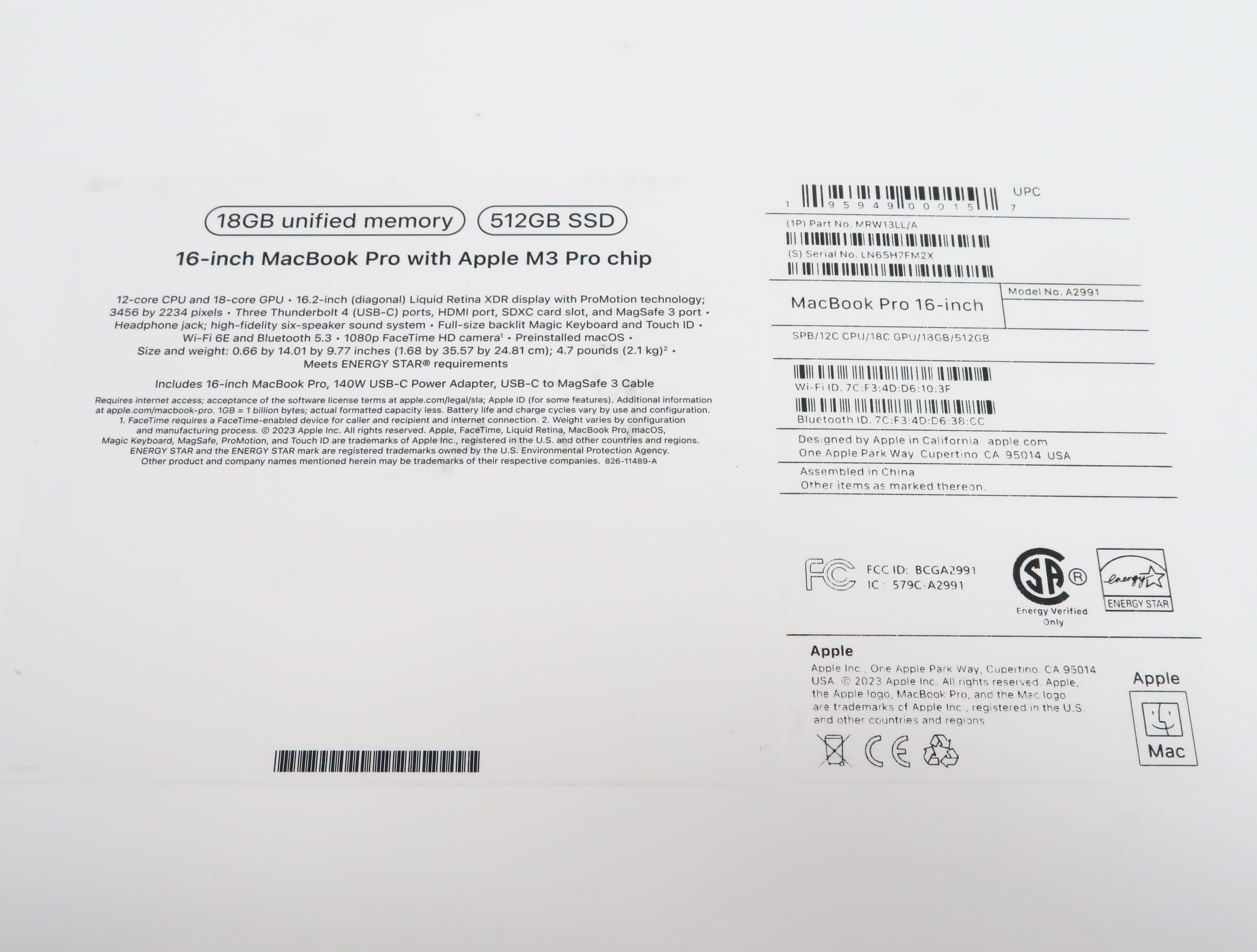 Apple MacBook Pro 2023 MRW13LL/A M3 Pro 4.05GHz 18GB RAM Apple MacBook Pro 2023 MRW13LL/A M3 Pro 4.05GHz 18GB RAM